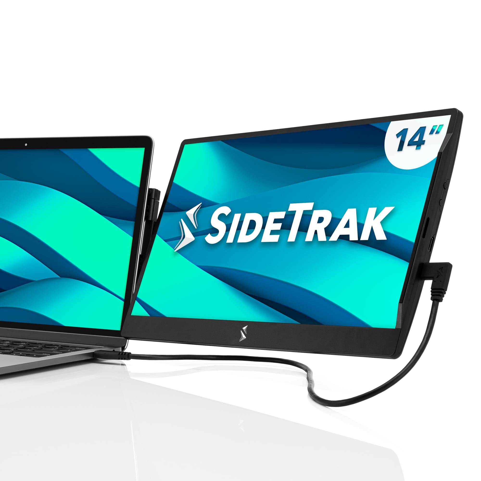 SideTrakSwivel 14” Attachable Portable Monitor for Laptop FHD TFT USB Laptop Dual Screen with Kickstand | Compatible with Mac, PC, & Chrome | Fits All Laptop Sizes | Powered by USB-C or Mini HDMI