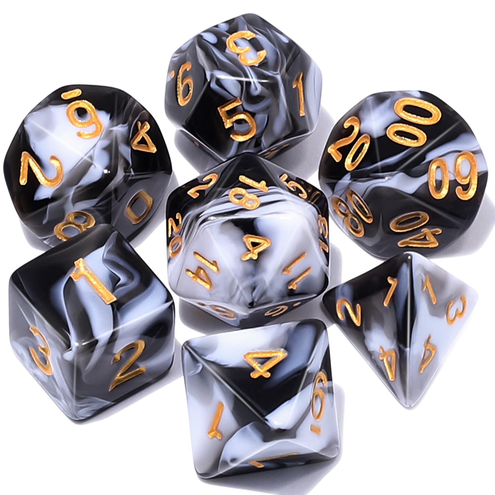 CiaraQ Polyhedral Dice Set with Black Drawstring Pouch, One Double-Colors Complete Dice Sets of D4 D6 D8 D10 D% D12 D20 Compatible with Dungeons and Dragons DND RPG MTG Table Games (Black-White)