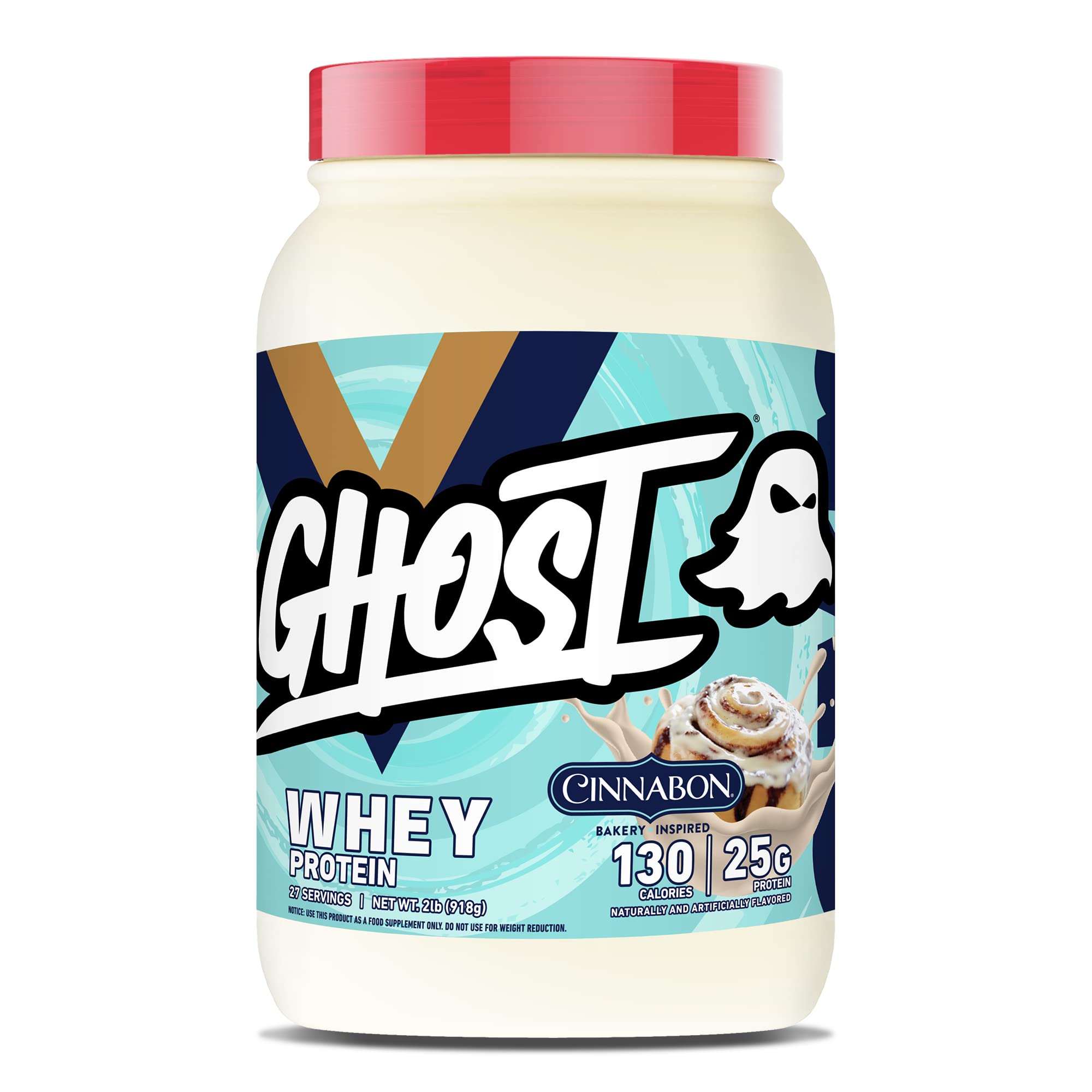 GHOSTWhey Protein Powder, Cinnabon - 2lb, 25g of Protein - Cinnamon Roll Flavored Isolate, Concentrate & Hydrolyzed Whey Protein Blend - Post Workout Shakes - Soy & Gluten Free