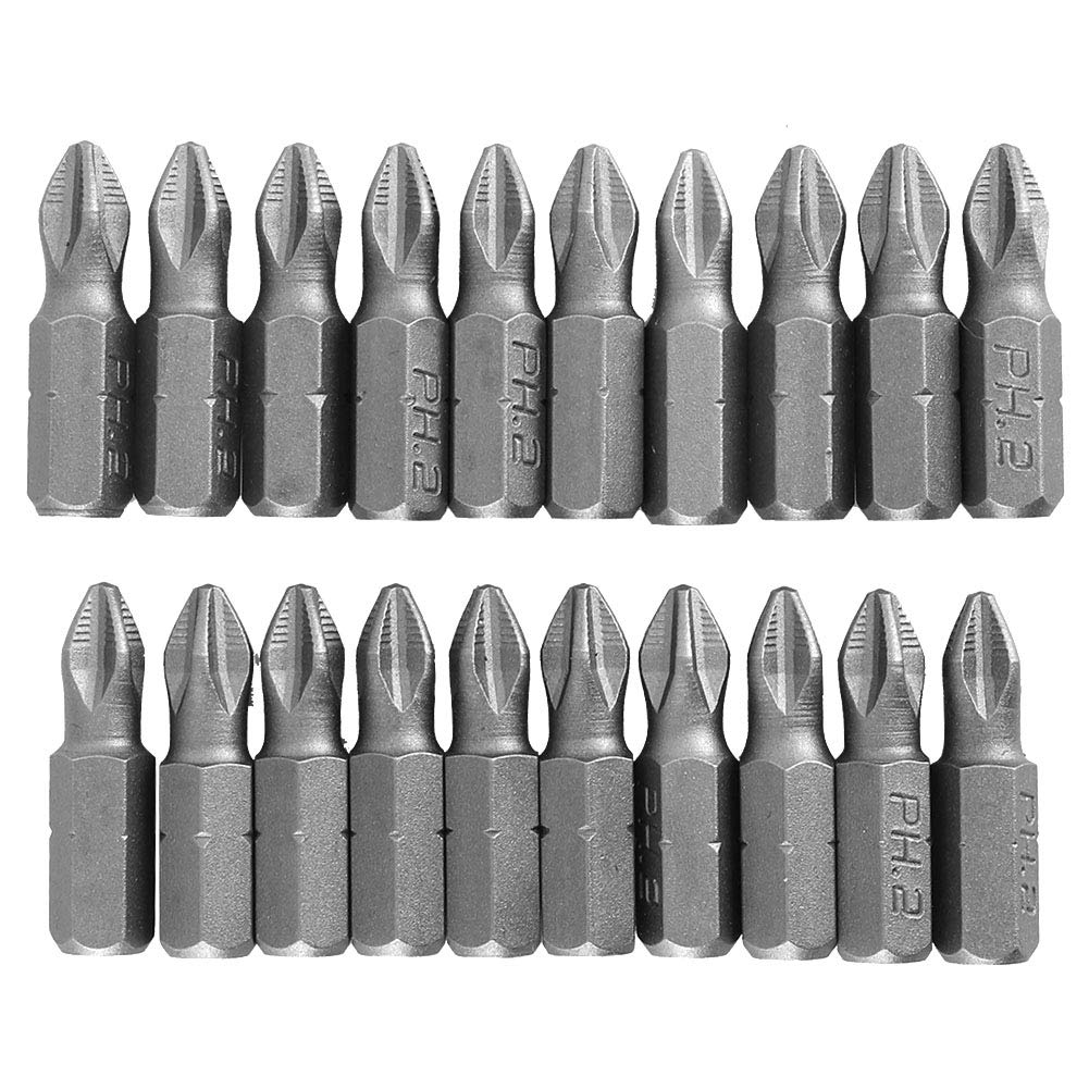 20Pcs PH 2 Screwdriver Bit Set Anti Slip Screw Tips Electric Screwdriver Bit S-2 Steel Cross Magnetic Drill Bits Hex Shank Drill Bits PH 2 x 25mm