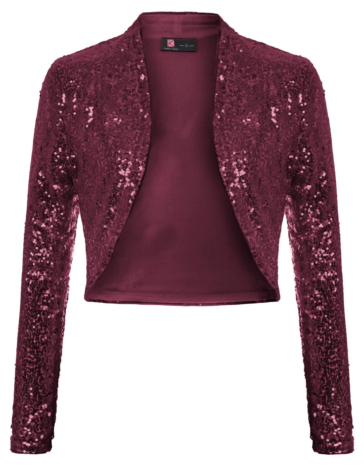 KANCY KOLE Women's Sequin Shrug Long Sleeve Open Front Cropped Bolero Jackets S-XXL