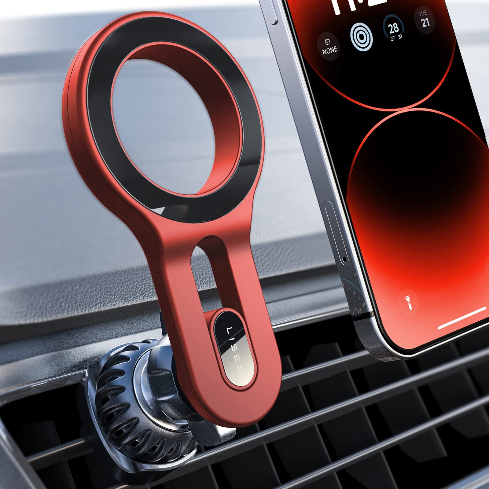 LISEN for iPhone 16 MagSafe Car Mount, [Quick Install] Ultra Magnetic Long Arm Mag Safe Car Phone Holder Vent, Car Accessories Fit for iPhone 16 Pro Max 15 14 13 12 Plus Mini Men Women, Red