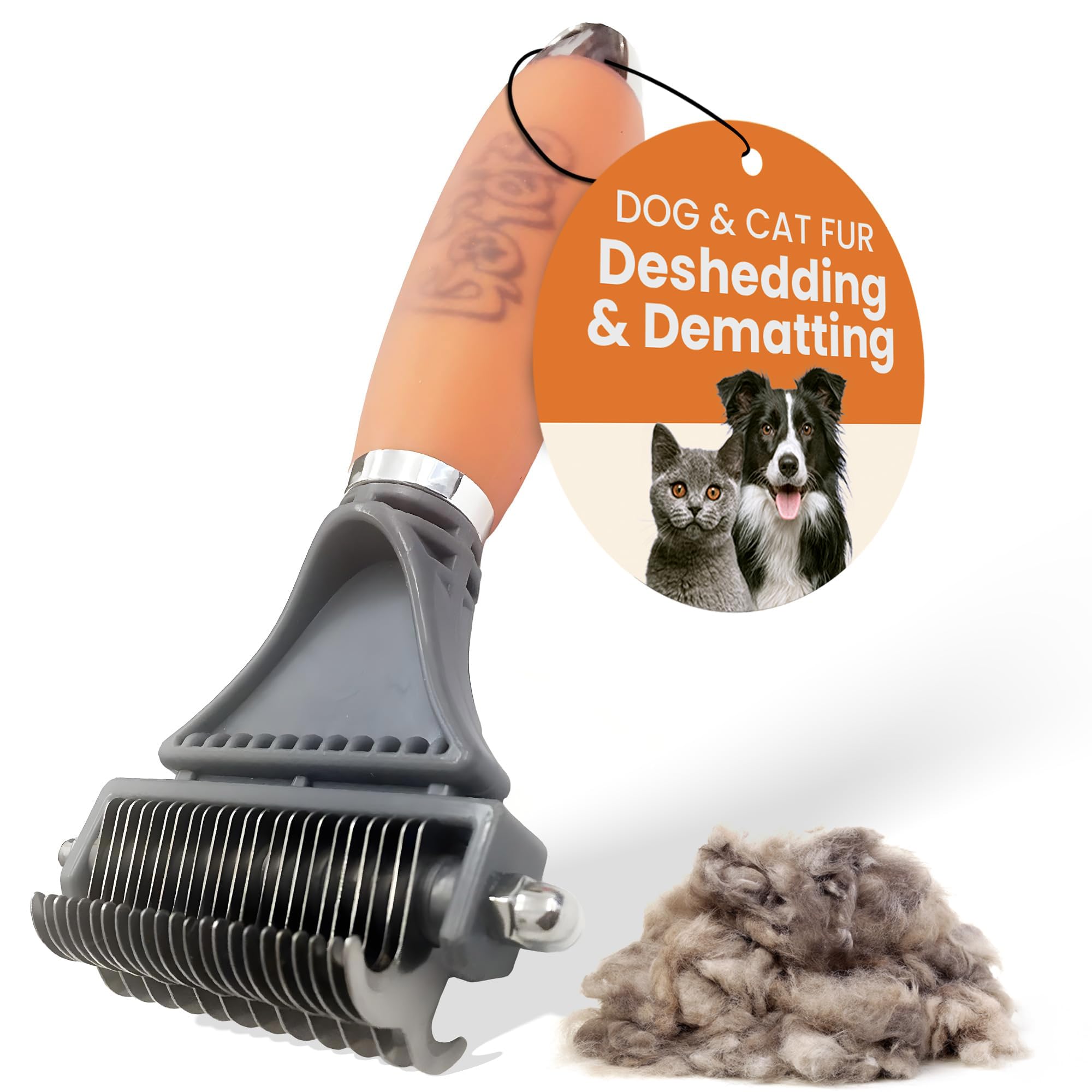 GoPets2-Sided Deshedding & Dematting Comb for Dogs, Cat Grooming Brush, Undercoat Brush for Mats, Tangles, & Shedding, Stainless Steel Blades, Ergonomic Handle, Ideal for All Breeds & Coat Types