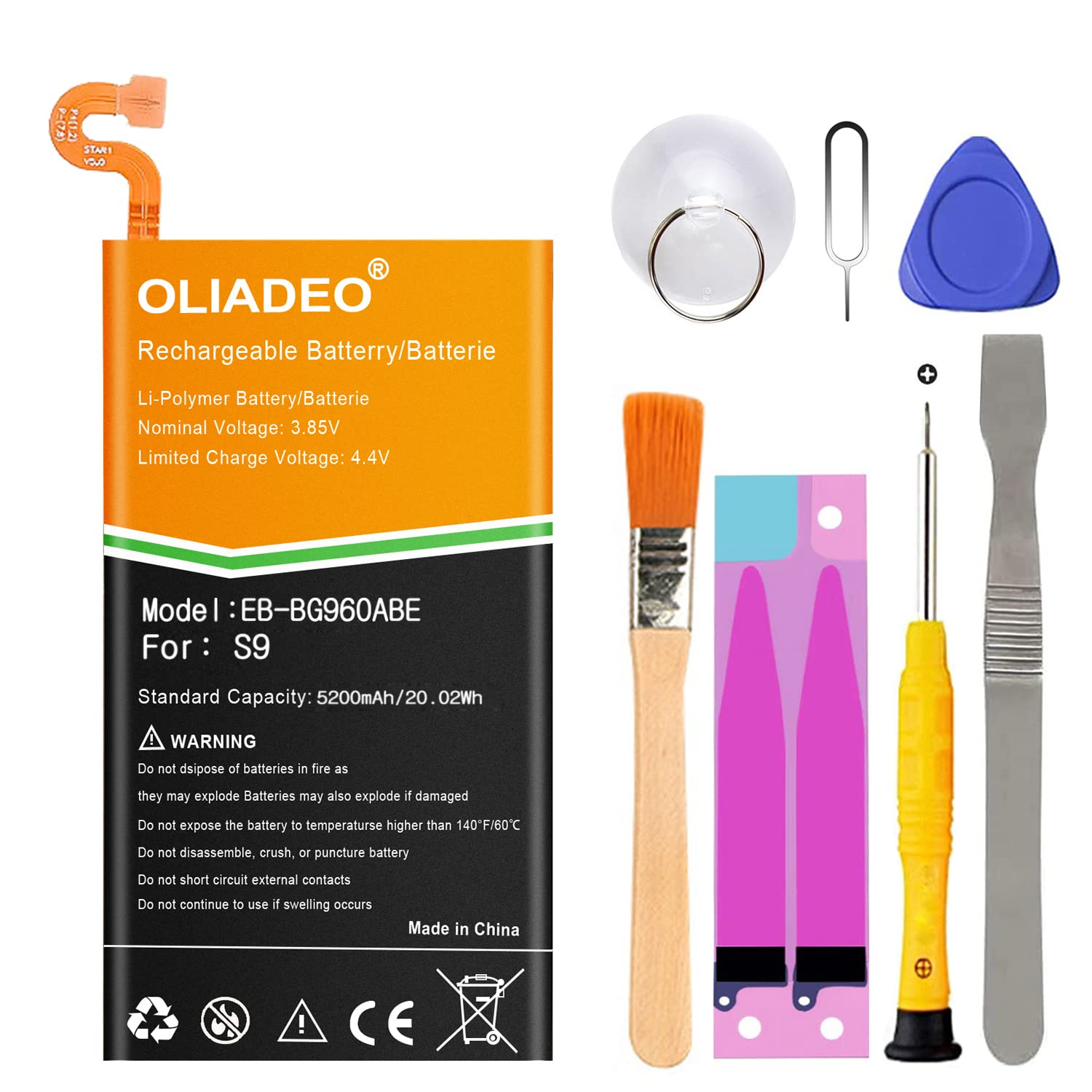 Galaxy S9 Battery: EB-BG960ABE Replacement for Samsung G9600 G960A G960F G960N G960U G960W Battery, with Repair Tools 5200mAh