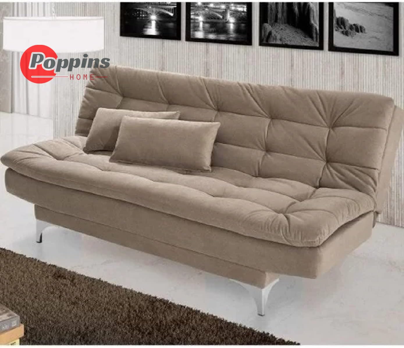 Poppins HOME Eagle Sofa Cum Bed with Two Cushions Perfect for Home Living Room and Guests (Camel)