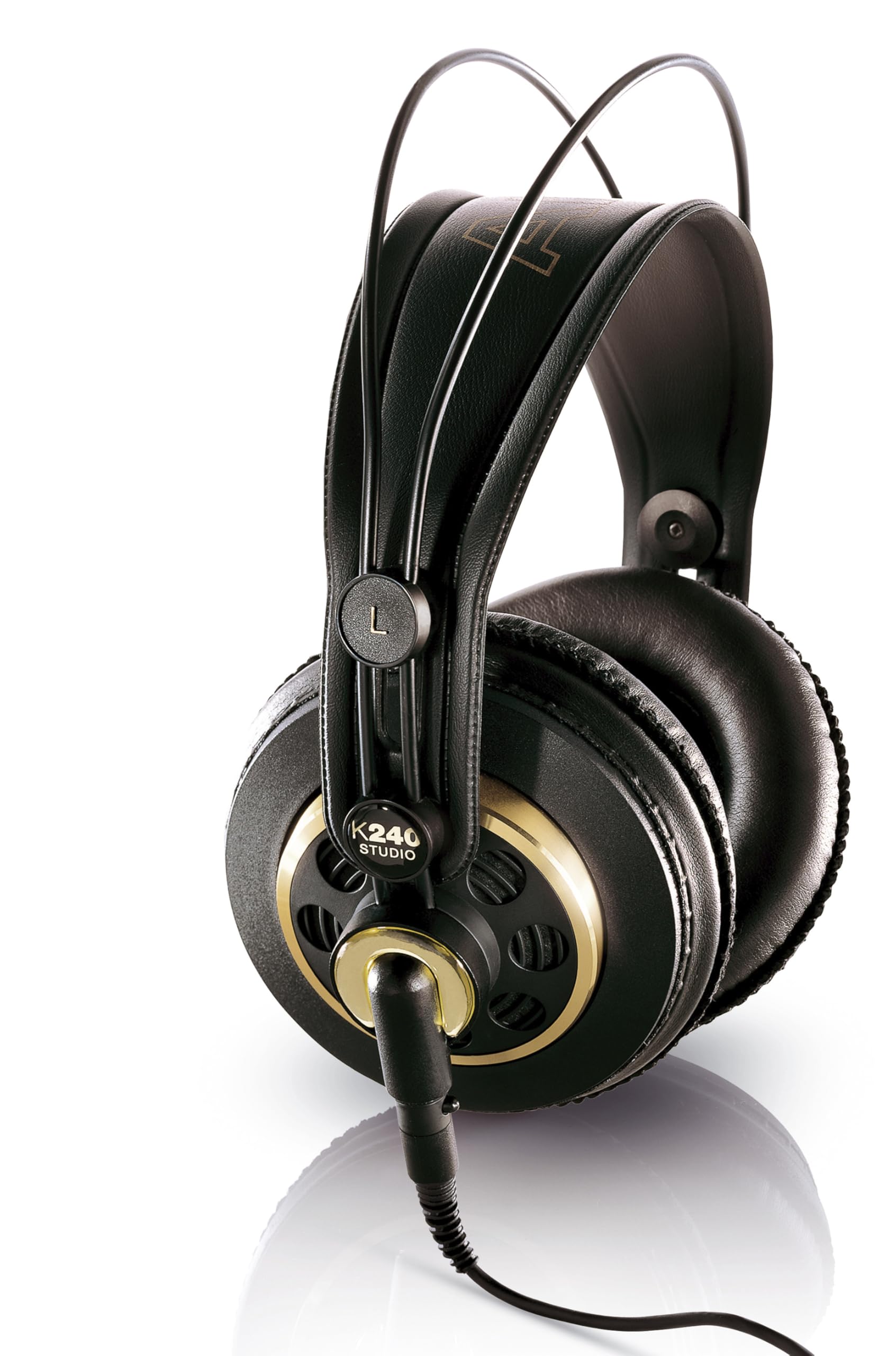 AKGK240 Studio Professional Semi-Open, Over-Ear Headphones, High Performance design, 3.5mm and 1/4" adapters, self adjusting headband - Black and Gold