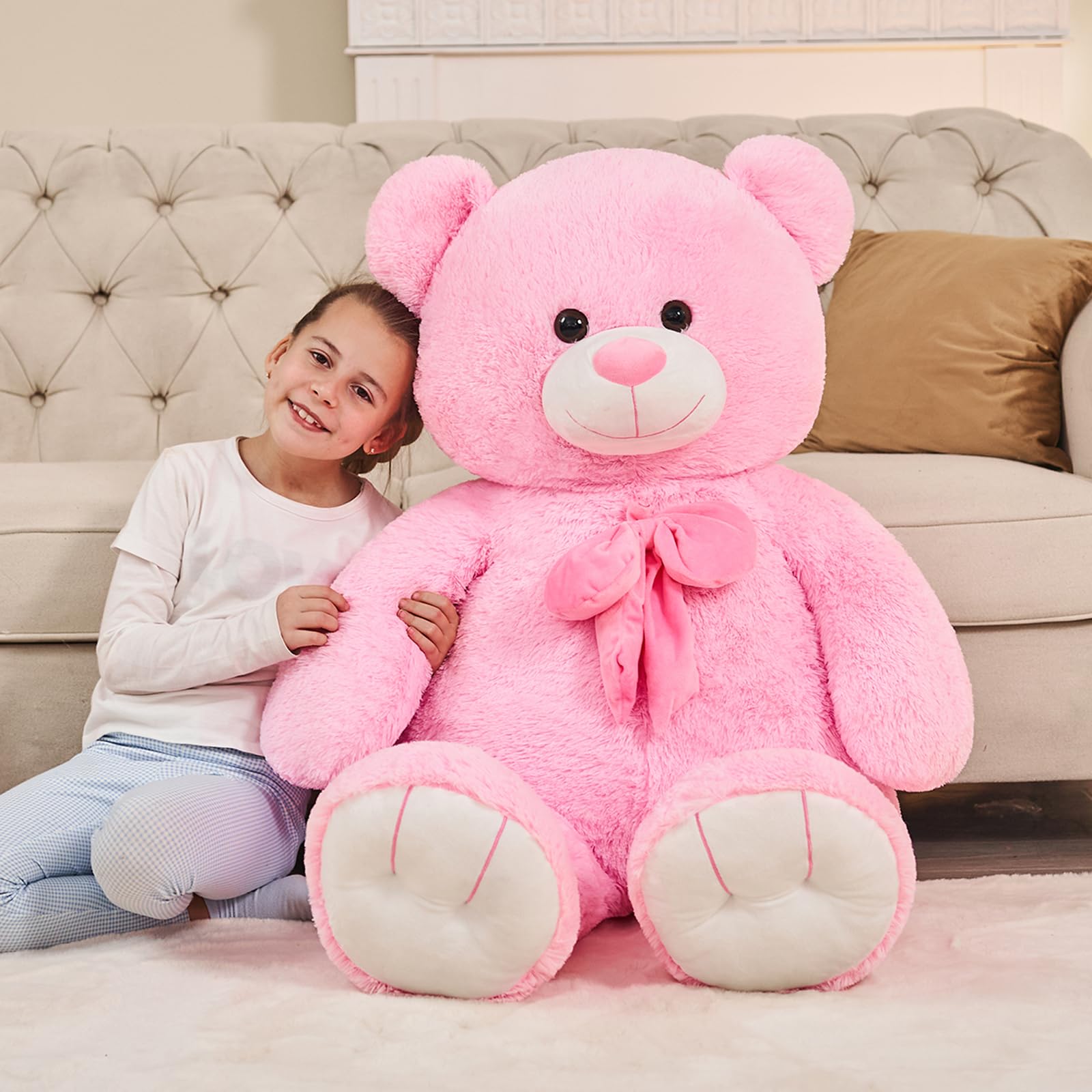 Tezituor Giant Teddy Bear Stuffed Animal - 47 inch Big Soft Teddy Bear Cute Pink Plush Toy Gift for Boys Girls Valentine's Christmas Birthday