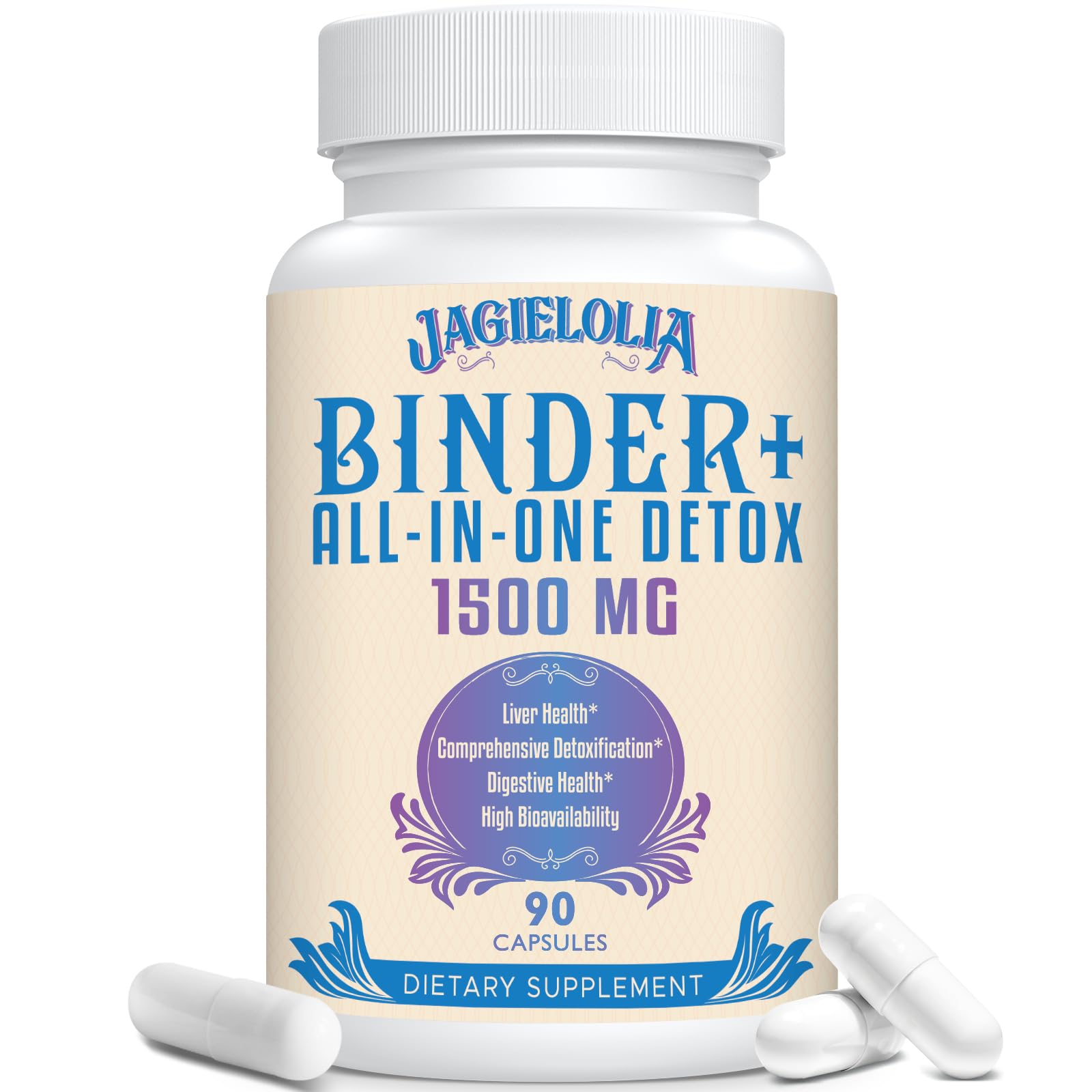 All-in-One Detox Binder Supplement 1500 MG - High Bioavailability, Liver Gut Detox Cleanse with Activated Charcoal, Zeolite & Bentonite Clay for Toxins, Liver, Digestive, 90 Vegan Capsules