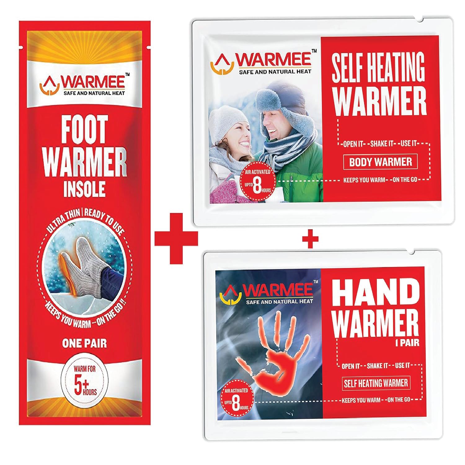 WARMEE Hand + Body + Foot Warmers || Variety packof Travel Warmers for Winter Destinations || for Children and Adults || self Heating Warmers (5 Pairs Hand + 5 pcs Body + 5 Pairs Foot)