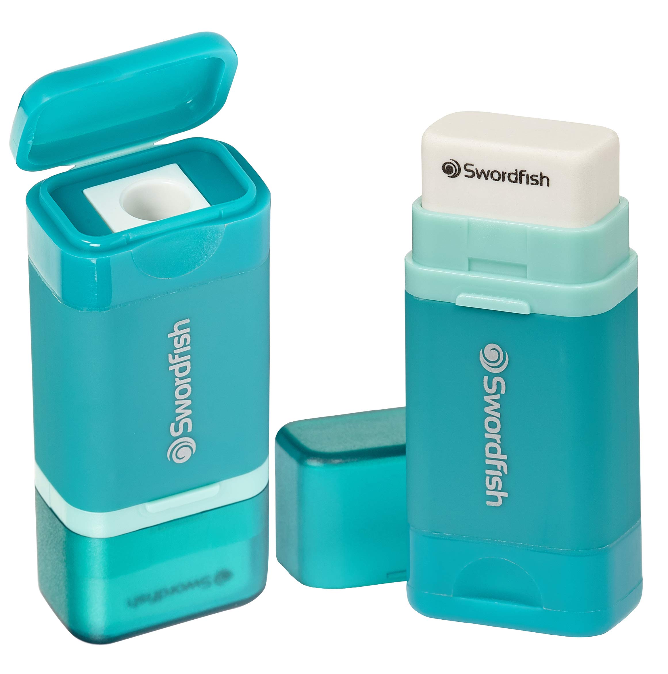 Swordfish Combo Pencil Sharpener with Mess-Free Canister and Eraser [Pack of 1] Turquoise [40294]