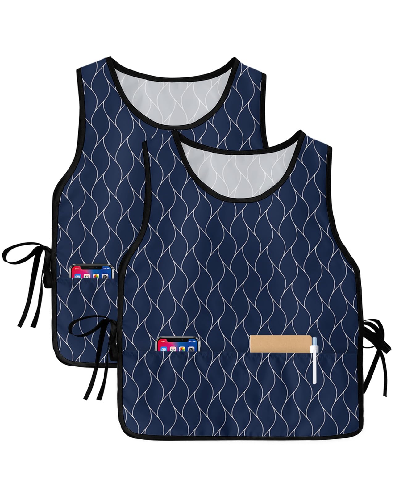 DaringOne Navy Blue 1 PCS Unisex Cobbler Apron 2 Pockets Vest, 27.5x20 Inch Long Wavy Pattern Geometric Texture