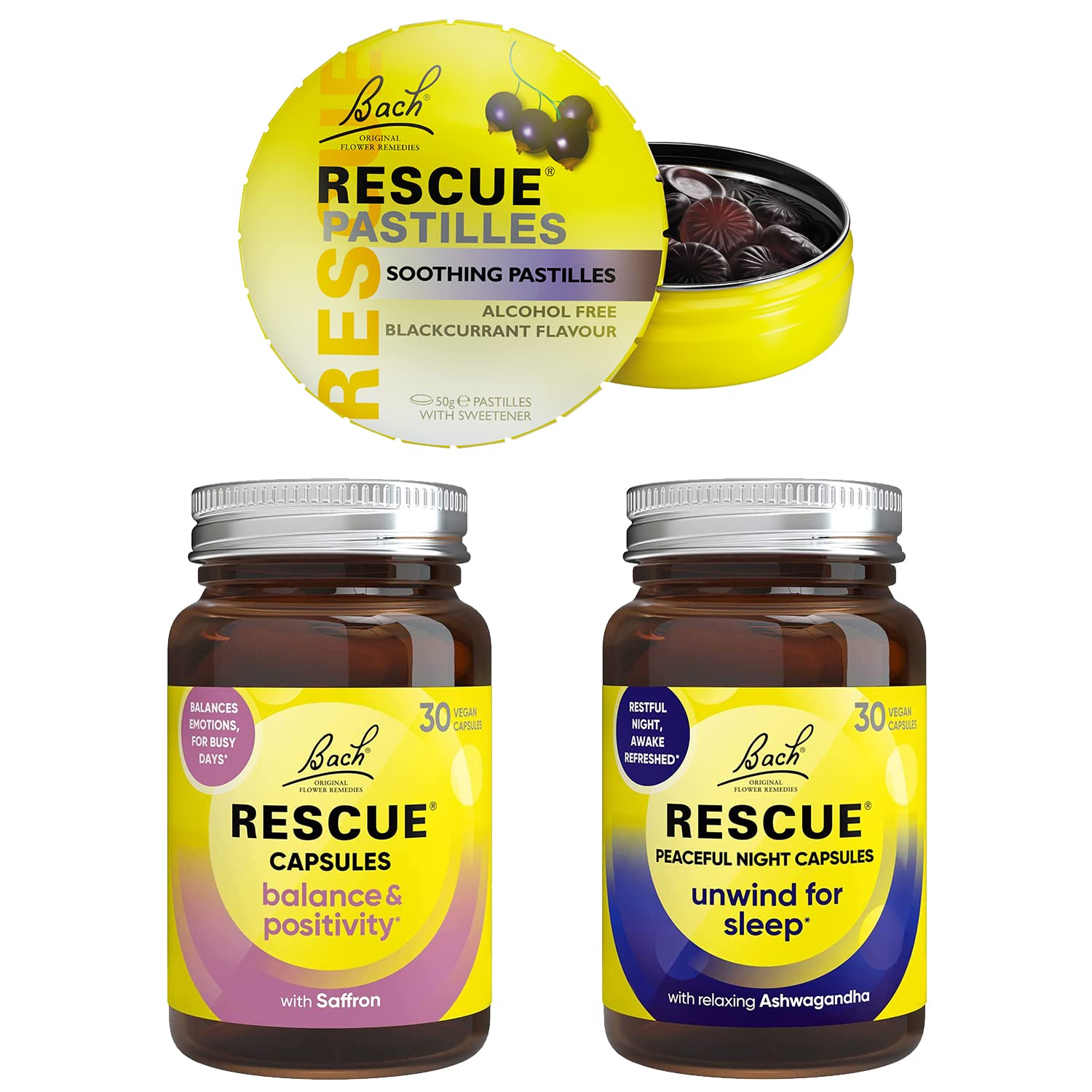 Rescue Remedy Exam Preparation Bundle, Study Helper, Improve Focus, Mental Well-Being, Promote Emotional Wellness, Pastilles, Capsules, 3 Pack Bundle