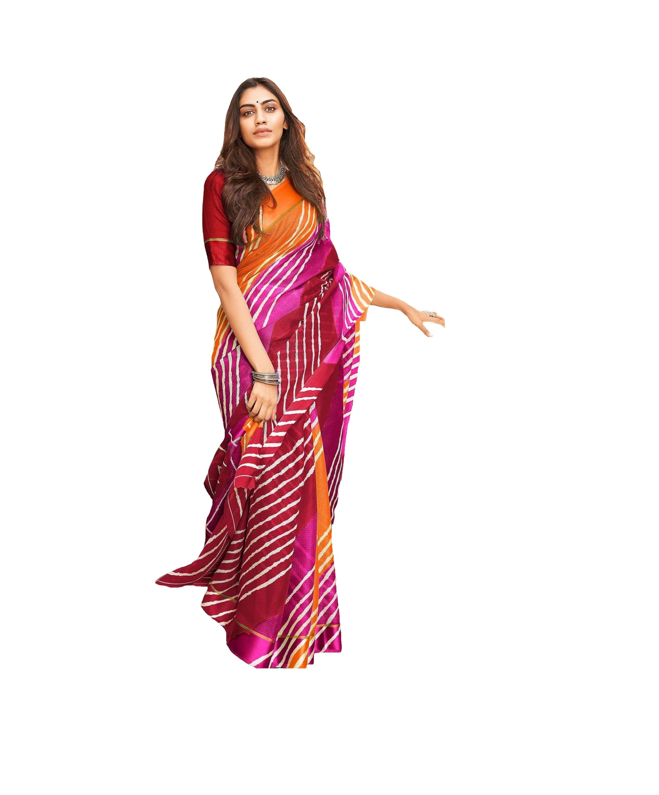 RAJESHWAR FASHION WITH RFLeheriya Printed Kota Doria Fancy Sarees For Women With Satin Lace Border & Unstitched Blouse Piece(Multi)