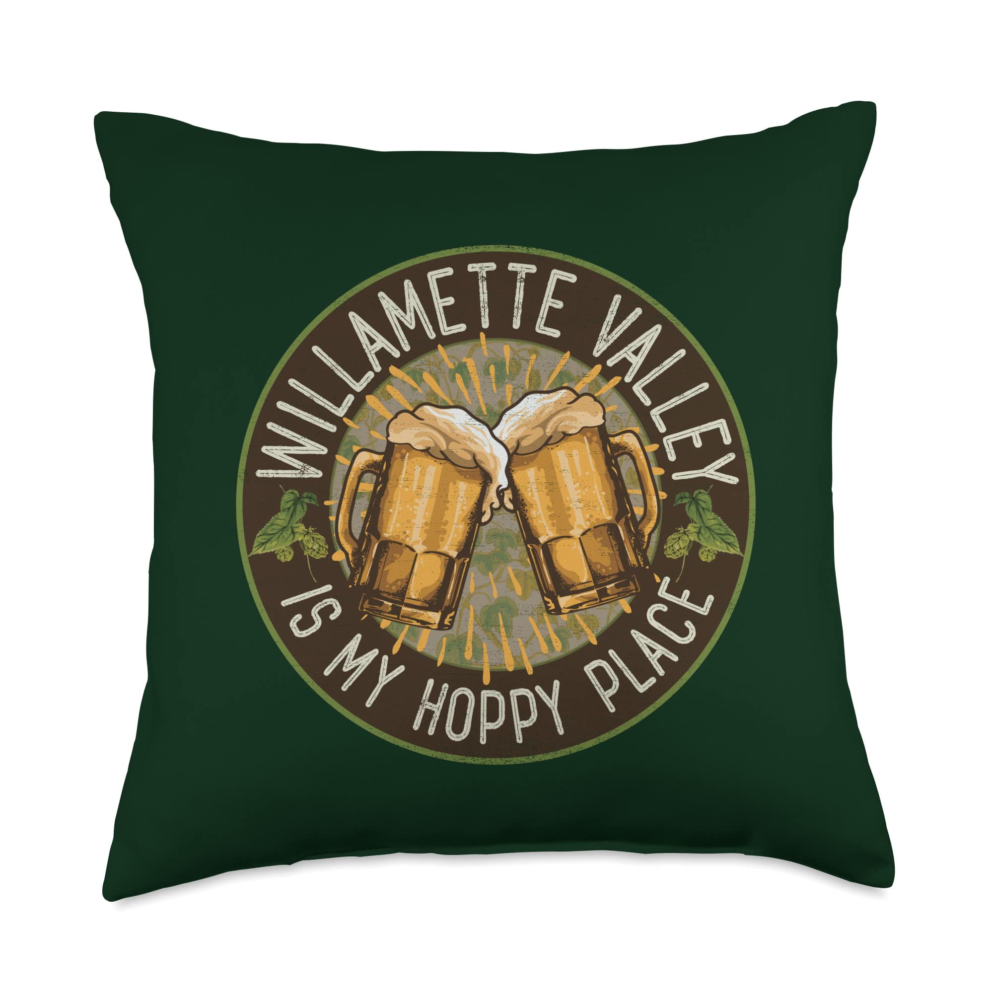 Willamettee Valley OR Hops Country Beer Lover Hoppy Place Throw Pillow, 18x18, Multicolor