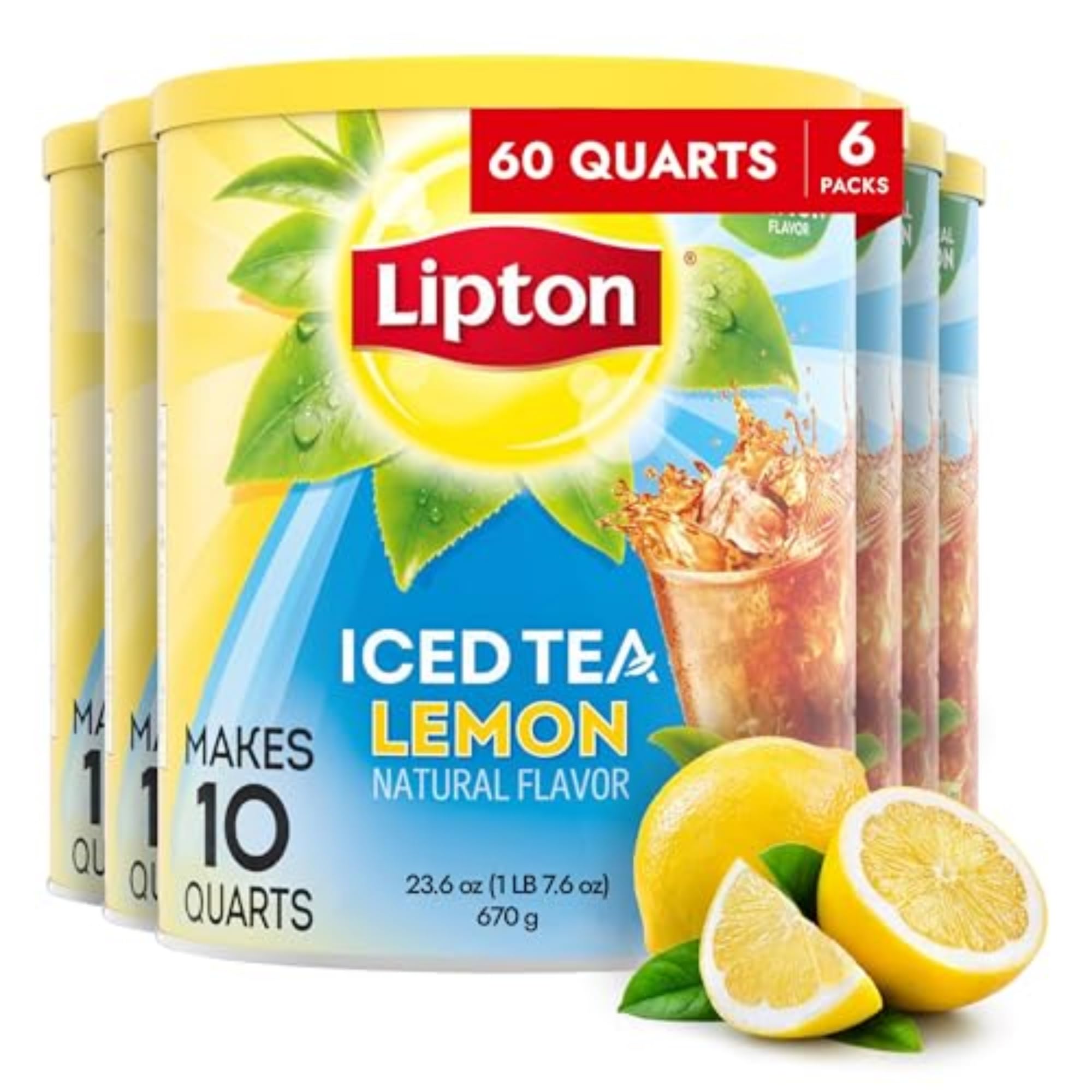 Lipton Iced Tea Mix, Lemon Sweetened Iced Tea, Makes 10 Quarts (Pack of 6)