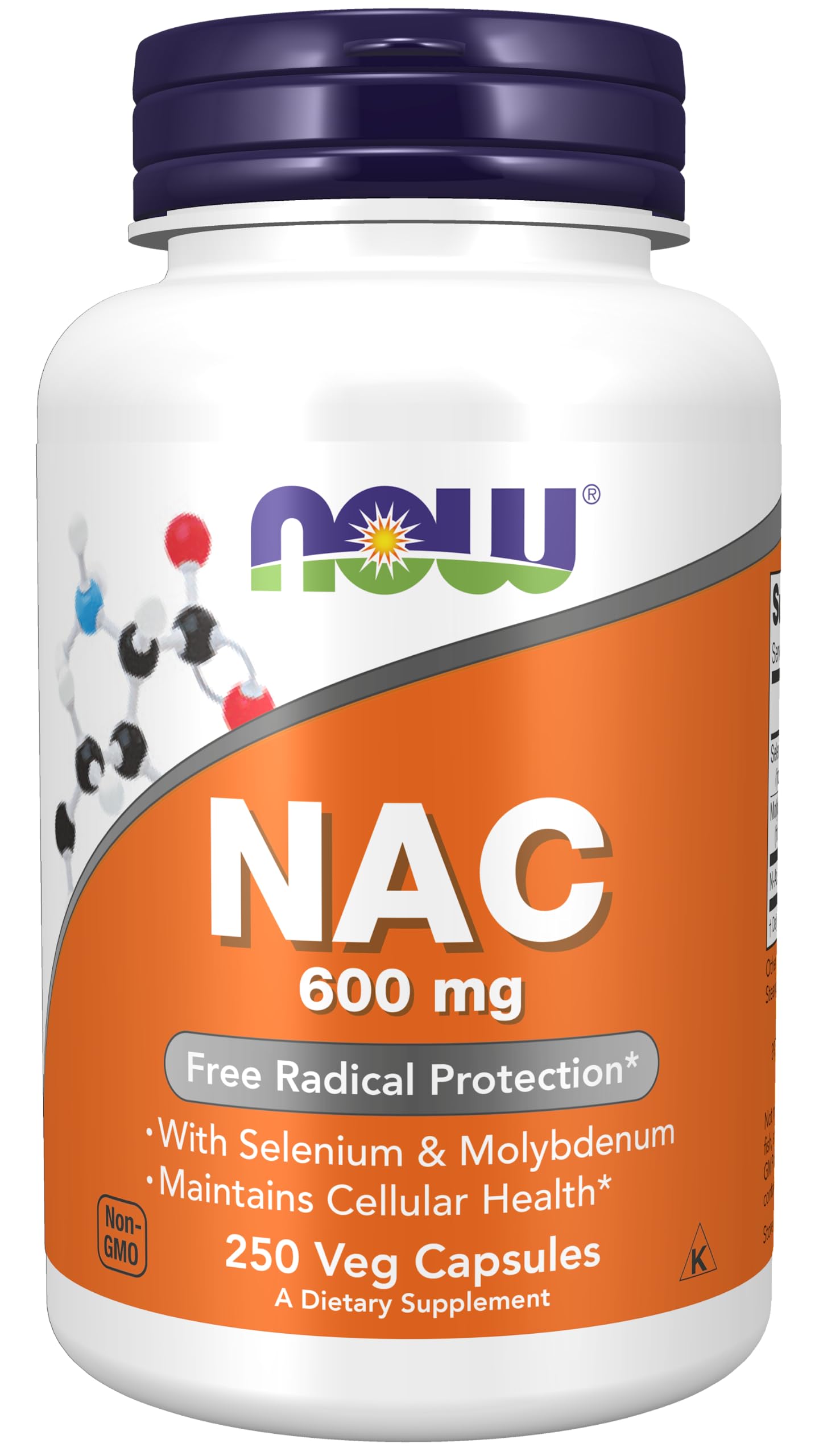 NOWSupplements, NAC (N-Acetyl Cysteine)600 mg with Selenium & Molybdenum, 250 Veg Capsules