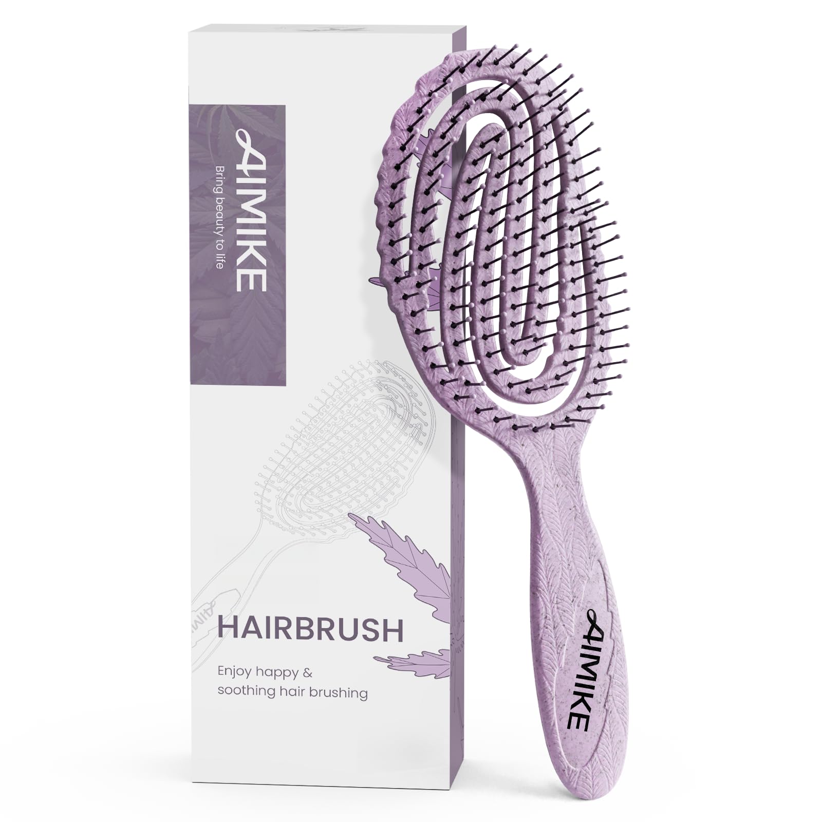 AIMIKEDetangle Hair Brush, Bio-Friendly Detangler Hair Brush for Thick Hair, Curved Vented Hair Brush w/Soft Bristles, Glide Through Tangles with Ease for Women, Men & Kids, Wet Hair Brush Detangler