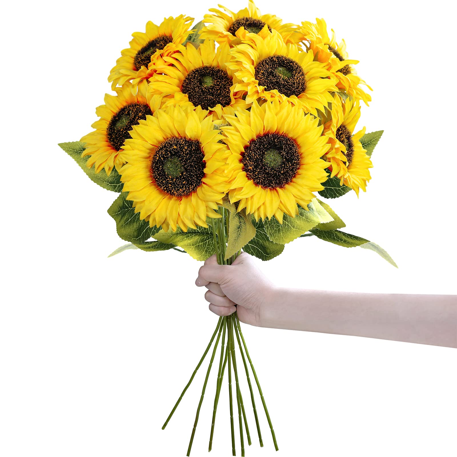 Winlyn 9-Pack Artificial Sunflower Stems, 19.7" Tall Full & Lifelike Yellow Silk Flowers with Long Stems for Vase Bouquet Centerpiece Wreath Floral Arrangement Wedding Birthday Party Fall Décor