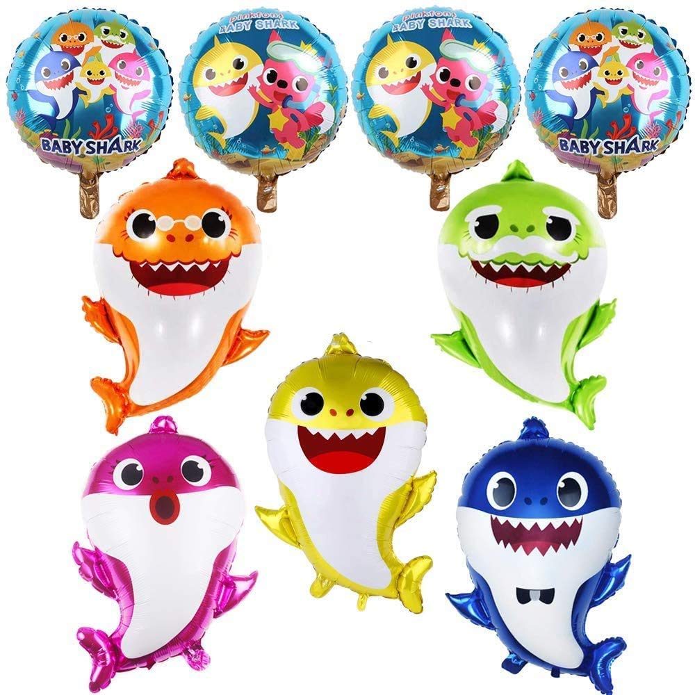 DELFINO Shark Baby Balloons Party Supplies Helium baby shark party balloons Balloons for Sea World Shark Kids Baby Themed Birthday Decorations Baby Shower Party Supplies Sea World Themed Costumes 9Pcs