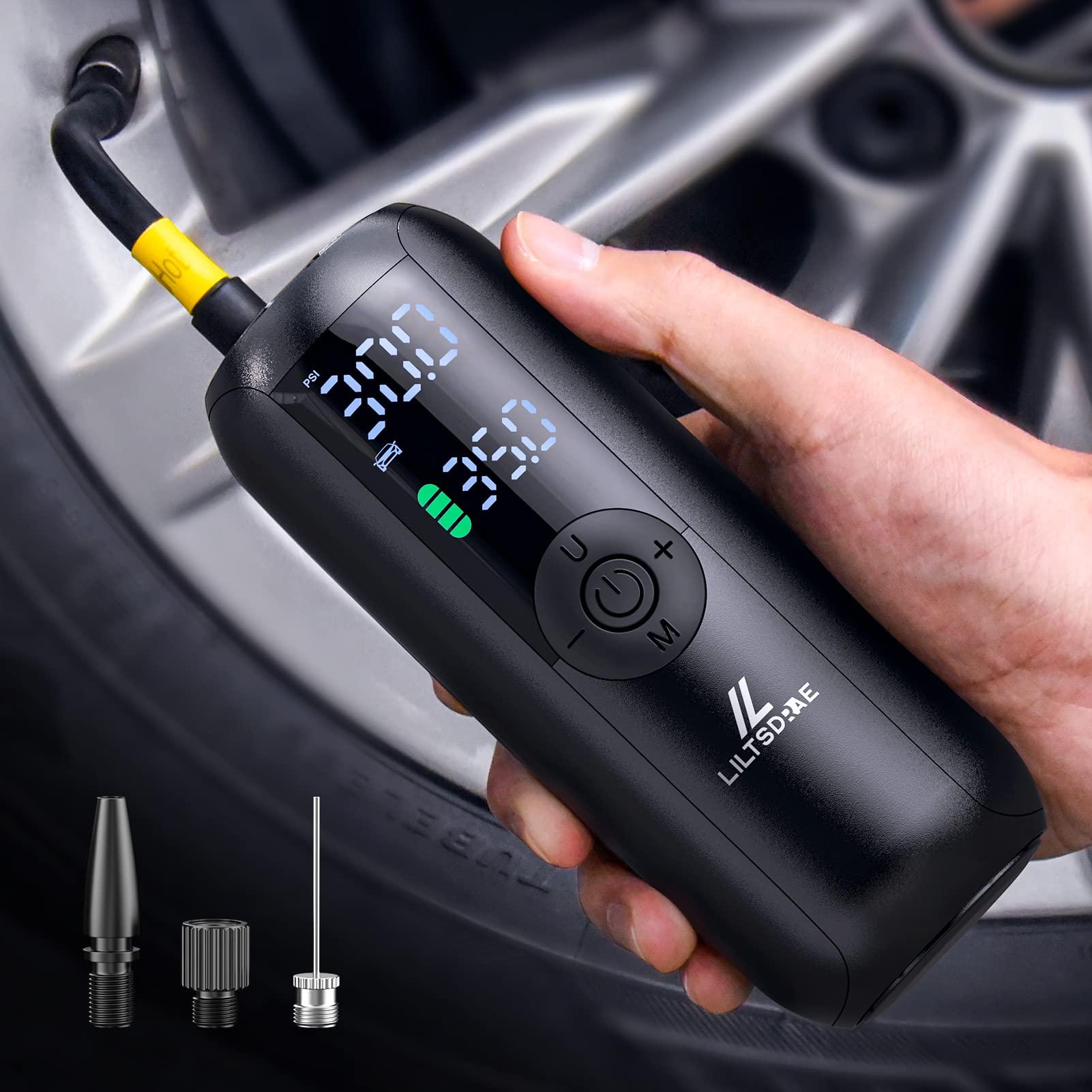 LILTSDRAE Bike Pump Mini Tire Inflator Portable Air Compressor 150PSI Cordless Electric Bicycle Air Pump, Auto Shut-Off with Presta and Schrader Valve Smart Electric Pump for Car Bike Motorcycle Ball