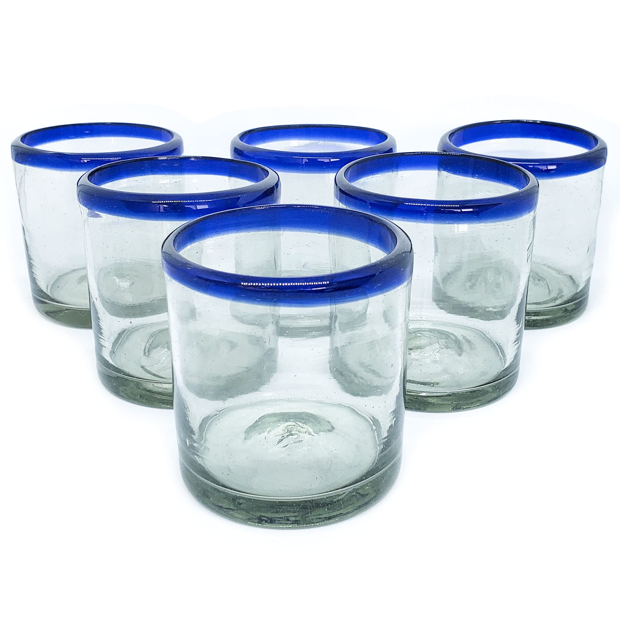 Cobalt Blue Rim 8 oz DOF Rock Glasses (set of 6), Recycled Glass, Lead-free, Toxin-Free (DOF Rocks)