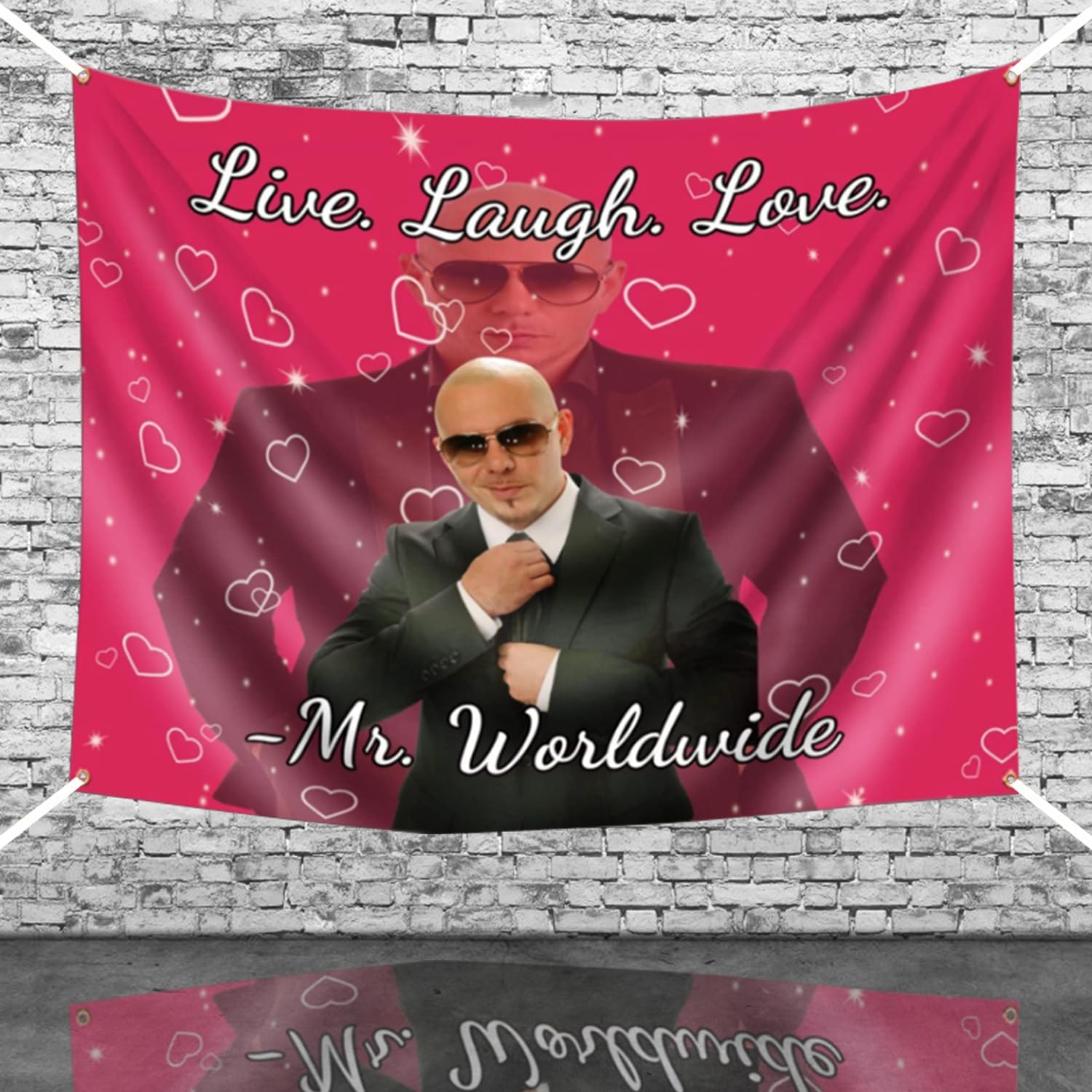 Mr Worldwide Says to Live Laugh Love, Anti-Fading Funny Tapestry for Bedroom Decorations, Meme Tapestry Poster Wall Tapestry 3D Boutique Art for Wall Decor, Tapestry for Bedroom Aesthetic