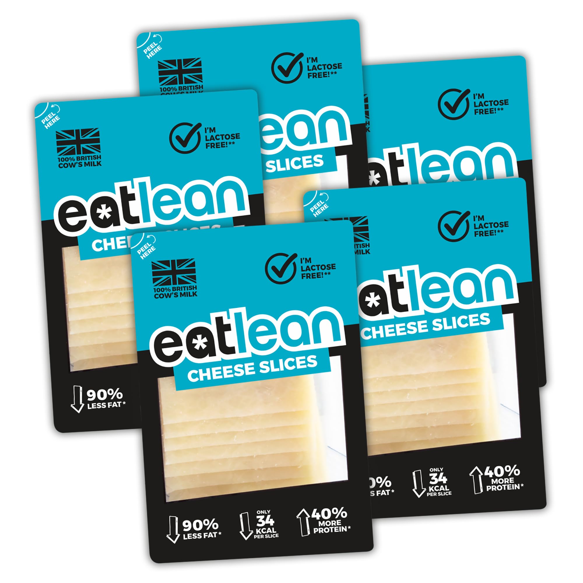 5 x 160g Eatlean Cheese Slices | Eatlean Low Fat, High Protein Cheese | Only 34 KCAL Per Slice! (Total 800g)