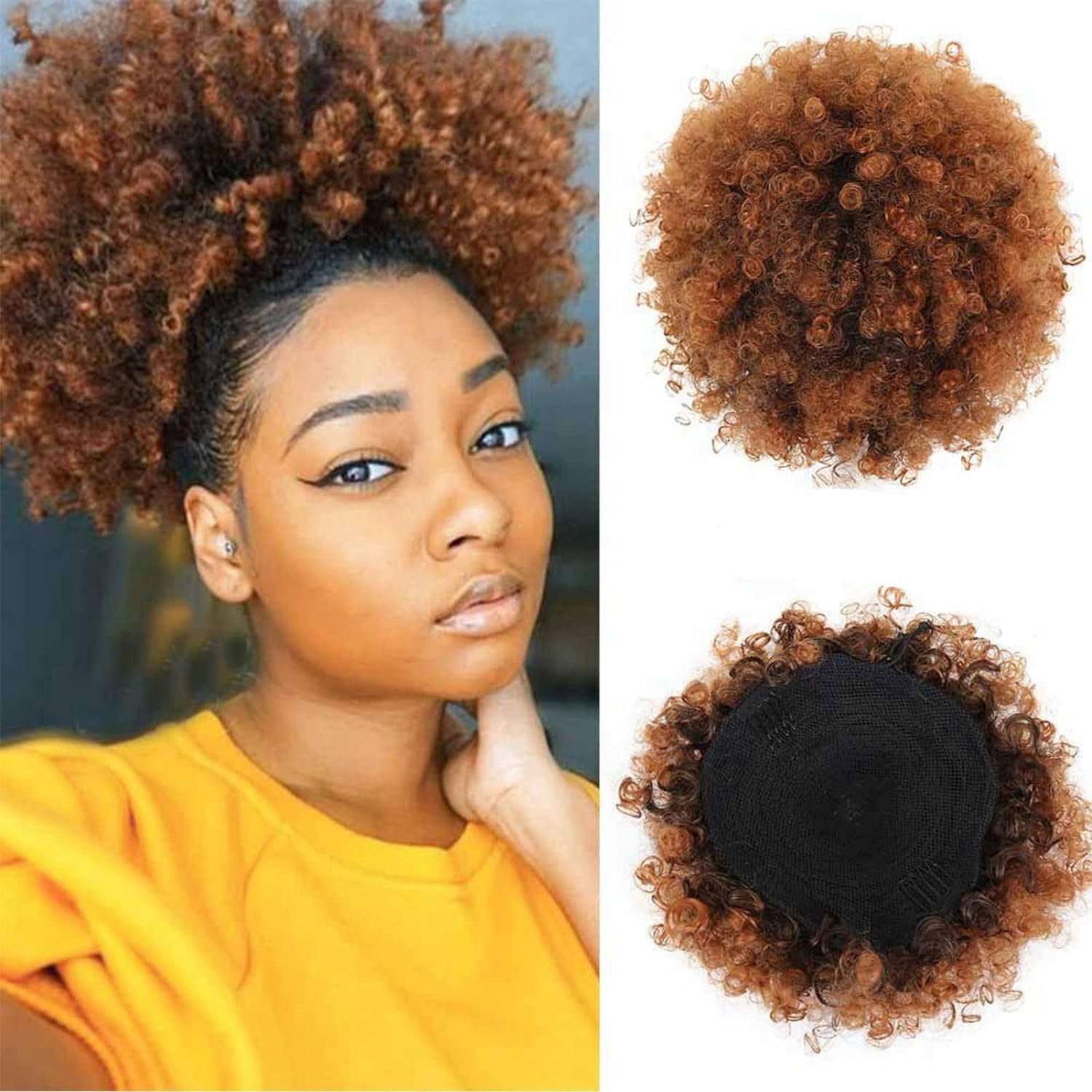 LEOSA High Puff Afro Ponytail Drawstring Short Afro Kinky Curly Pony Tail Clip in on Synthetic Curly Hair Bun Made of Kanekalon Fiber Puff Ponytail Wrap Updo Hair Extensions with Clips (T1B/30)