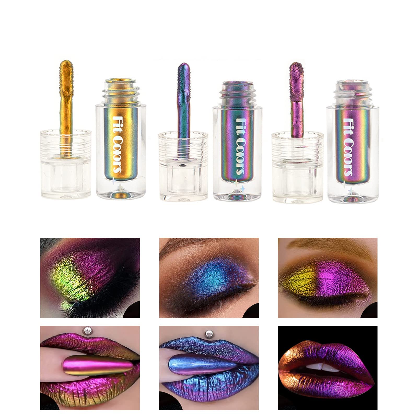 Excefore Chameleon Eyeshadow Liquid Set, 3pcs Intense Color Shifting Multichrome Eyeshadow, Highly Pigment Metallic Long Lasting Quick-Drying No Creasing Eye Makeup