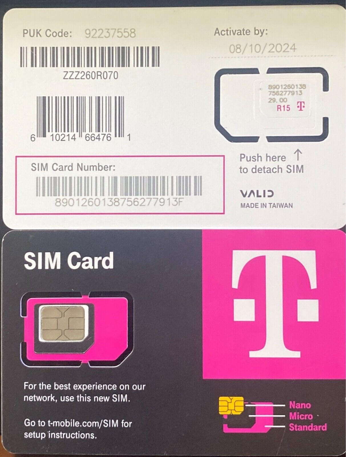 T-Mobile SIM Card R15 5G 4G LTE TMobile Triple Cut Nano Micro 3 in 1 Ultimate TMO Starter Pack with Simbros Simkey to Remove The sim Tray on Any Device!