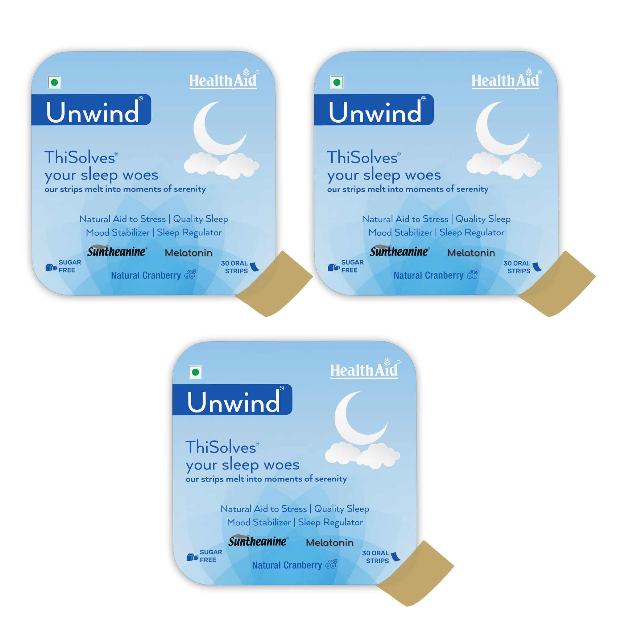 HealthAid® Unwind™ Thisolves™ Mouth Dissolving Strips| With Suntheanine® to Reduce Stress & Enhance Sleep Quality| Contains Lavender & Hibiscus Extract| Non-Habit Forming Sleep Strip| 90 Oral Strips