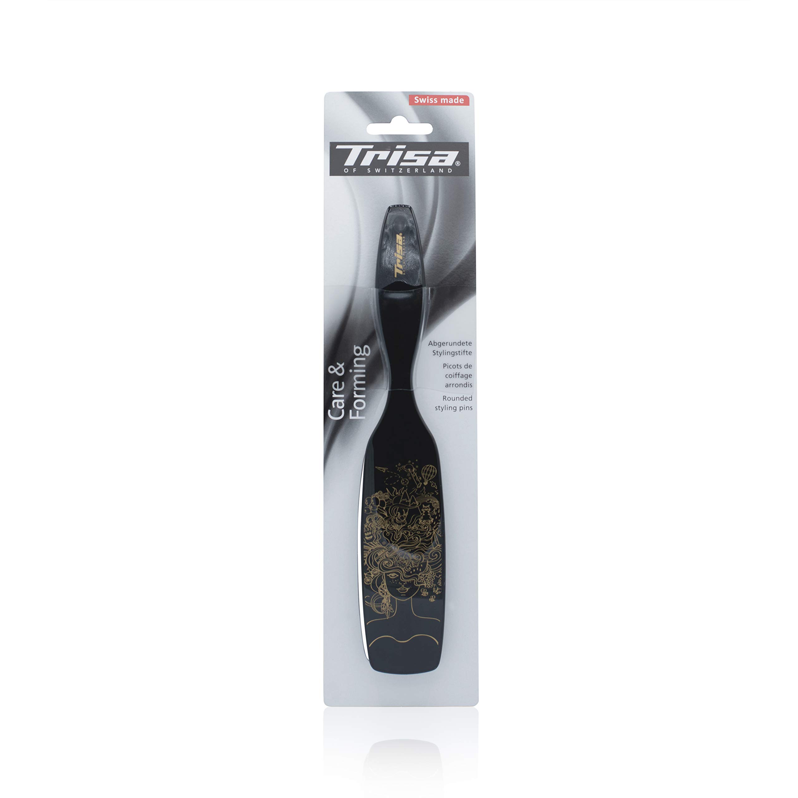 Trisa hairbrush care & forming - Swiss Made - rounded Styling pins - Suited For Styling and Detangling of Wet & Dry Hair - Round Styling Pins Provide Scalp Message - Comfort Grip Handle