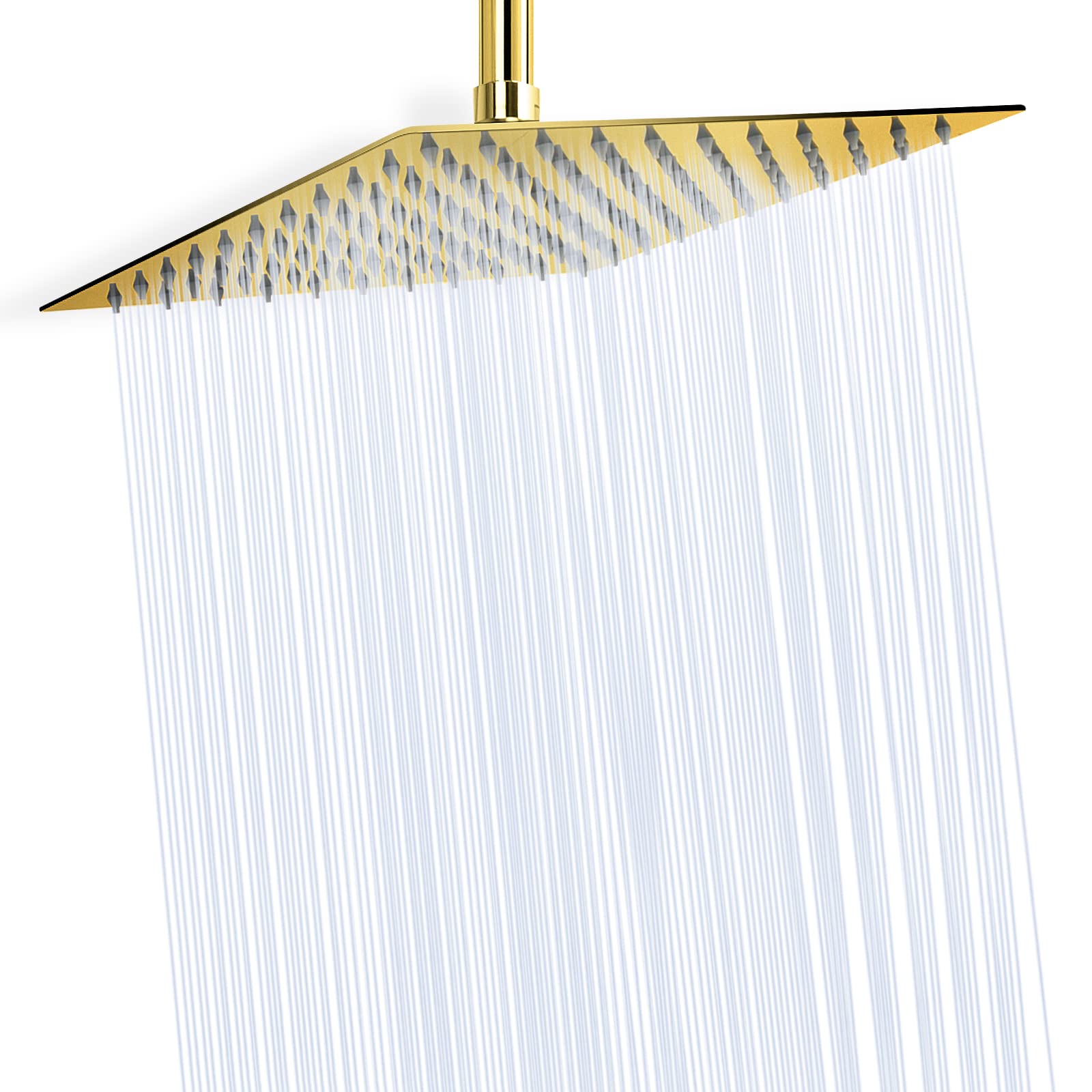 HIGH PRESSURE Rain Shower head, NearMoon High Flow Stainless Steel Square ShowerHead, Pressure Boosting Design, Awesome Shower Experience Even At Low Water Flow (10 Inch, Chrome Gold)