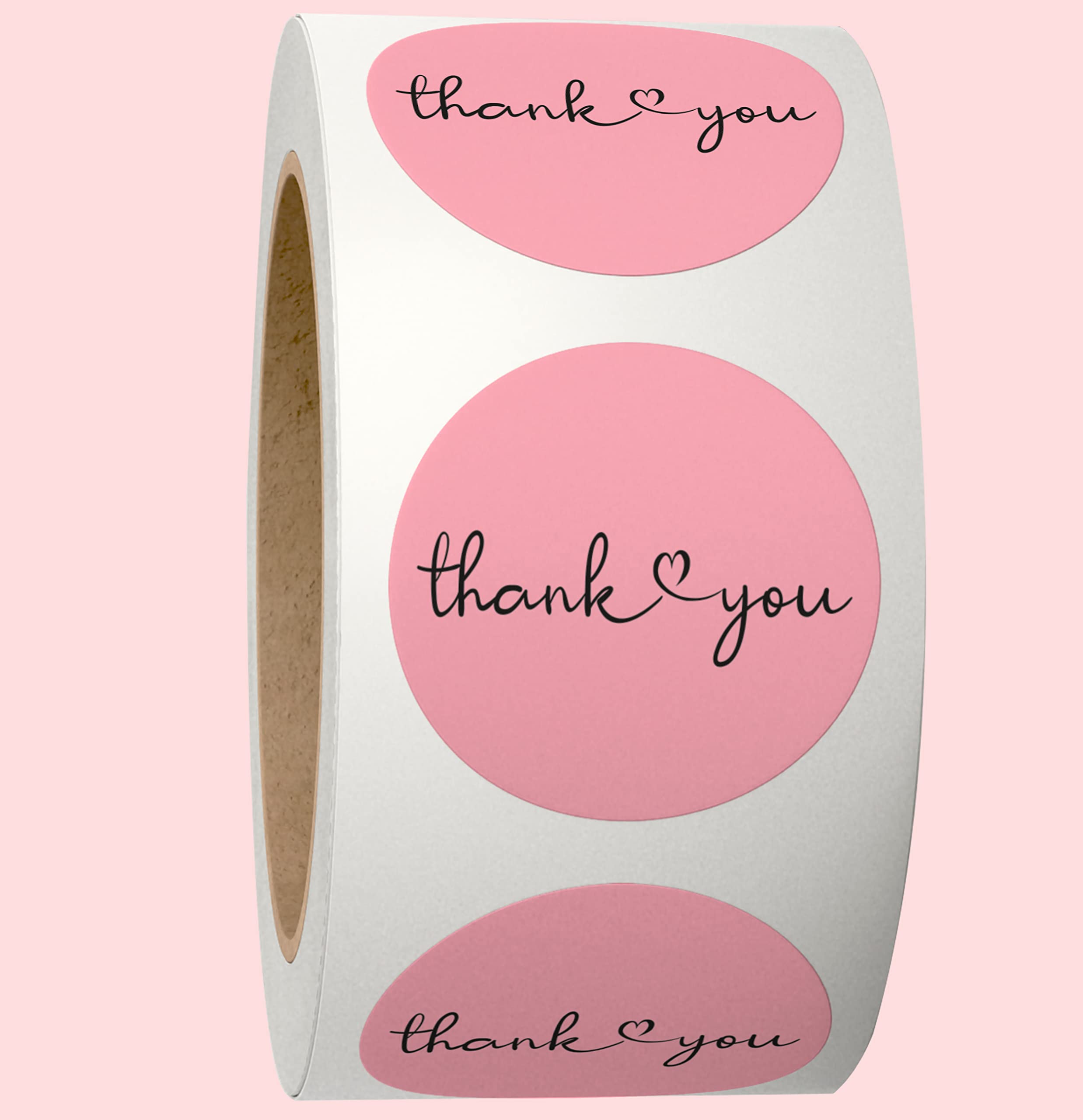 CLEVER SIGNS Thank You Stickers | 1.5 inches 500 Pink Stickers | Dispenser Box | Unique Desing Thank You Stickers Roll | Great for Thank You Cards, Wedding Favors, Birthday, Baby Shower, Mailing Bags