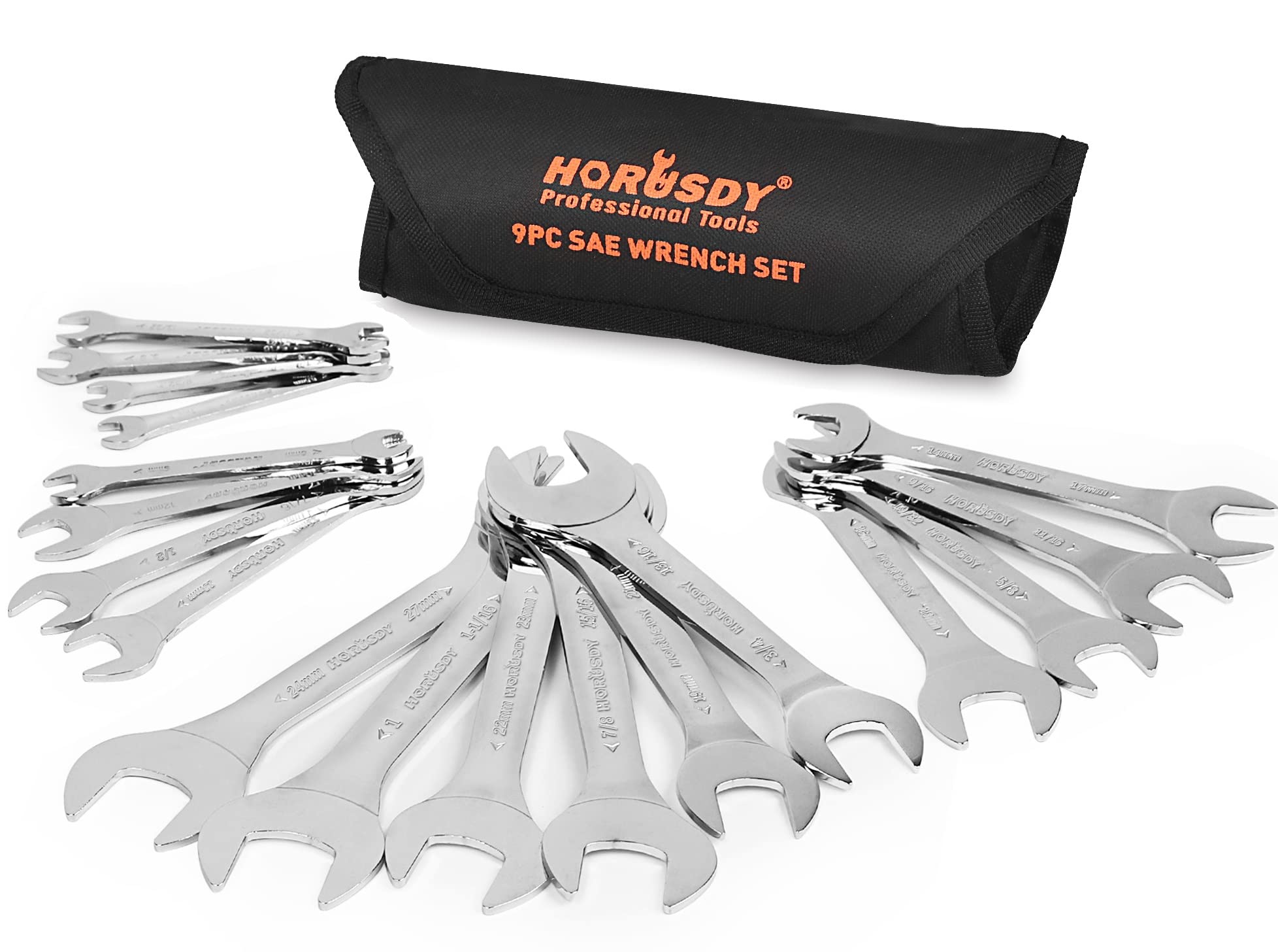 HORUSDY 18-Piece Super-Thin Open End Wrench Set