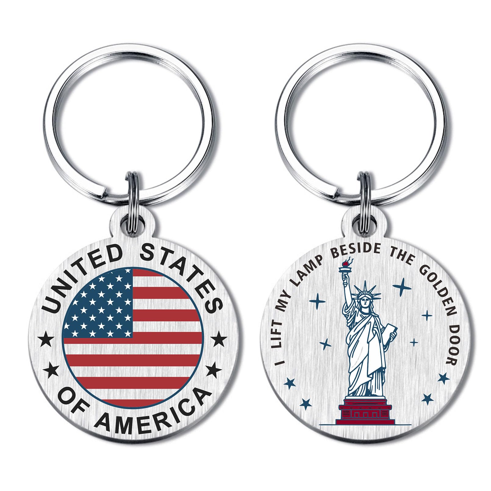 ABNTYPatriotic Stainless Steel Keychain - American Flag and Statue of Liberty Design, Inspirational USA Souvenir