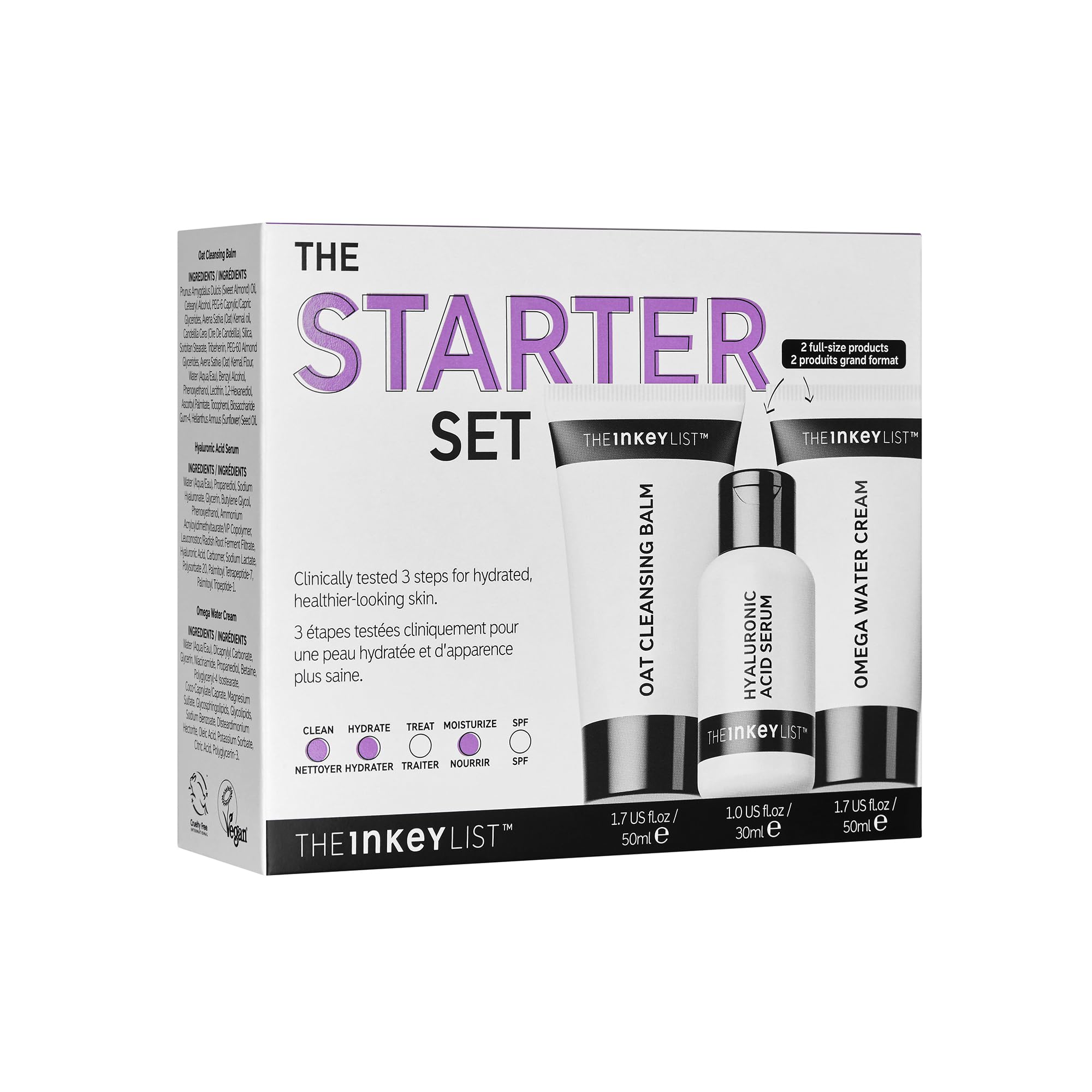 The INKEY List Starter Set, Oat Cleansing Balm, Hyaluronic Acid Serum & Omega Water Cream, Nourishing Skincare Set, Gentle Cleanser, Suitable For All Skin Types