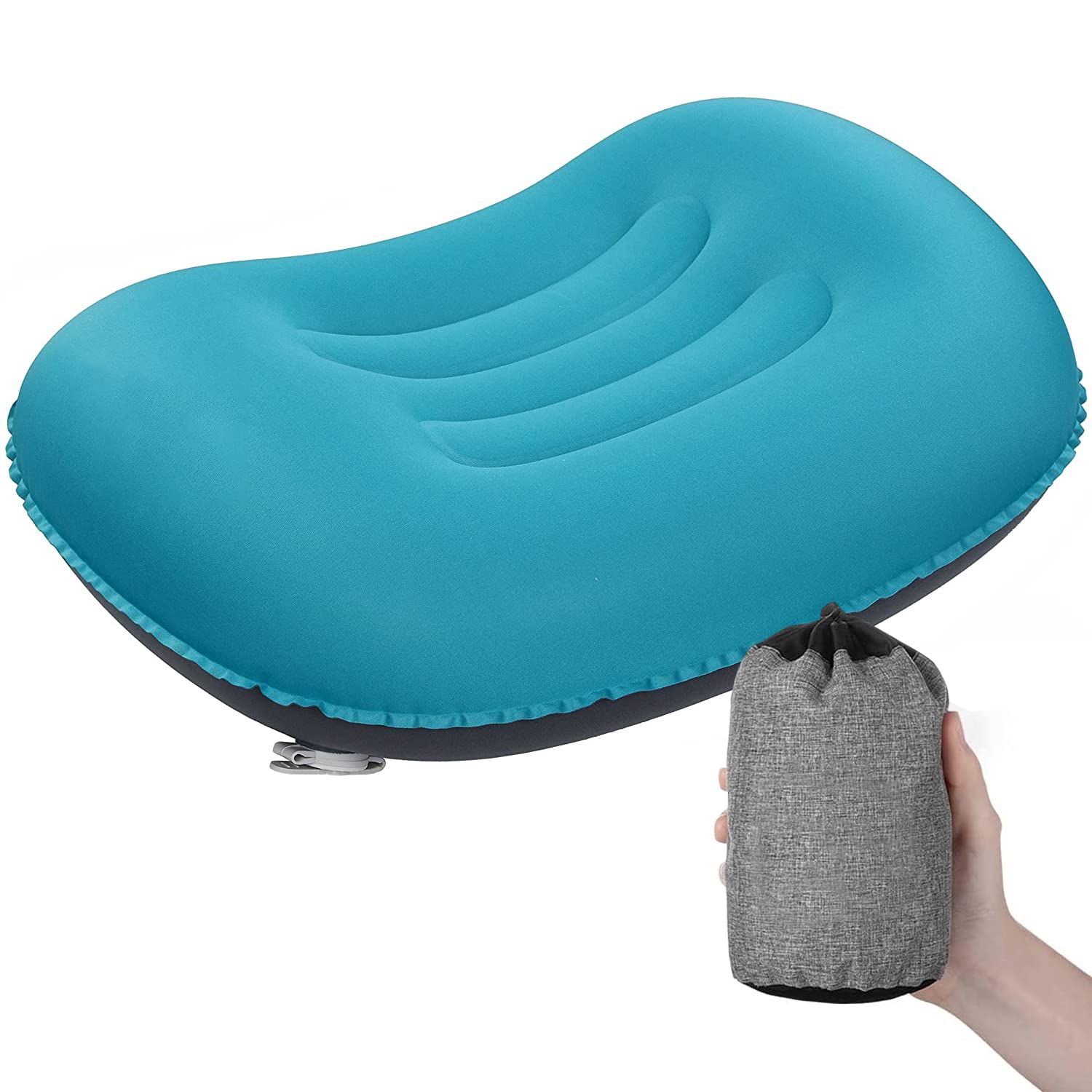 Angju Ultralight Compact Inflatable Camping Pillow, Soft Compressible Portable Travel Air Pillow for Outdoor Camp, Sport, Hiking, Backpacking Night Sleep and Car Airplane Lumbar Support