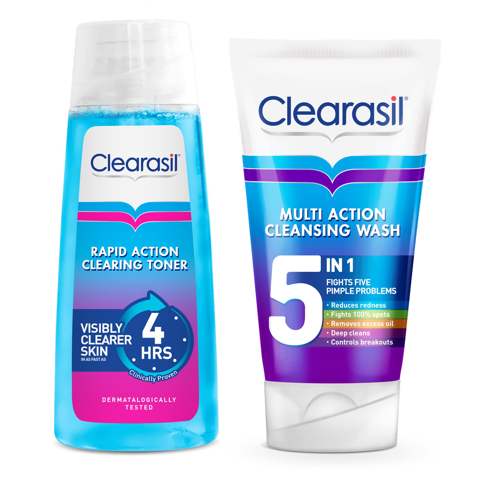 Clearasil Bundle for Clear Skin and Pores: Clearasil 5 in 1 Cleansing Face Wash 125 ml + Toner 200ml