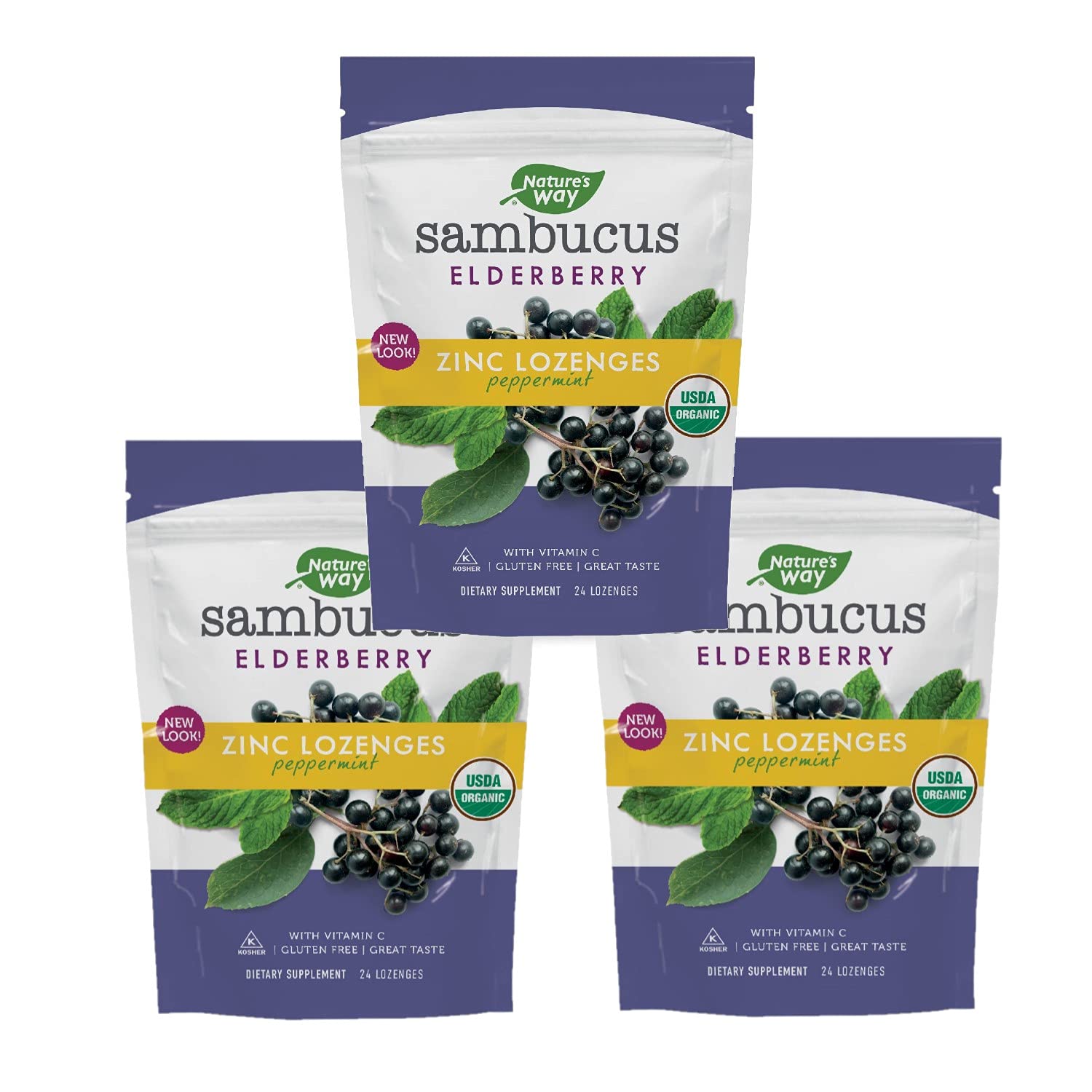 Nature’s Way Sambucus Zinc Lozenges with Elderberry and Vitamin C, Peppermint Flavored, 24 Lozenges