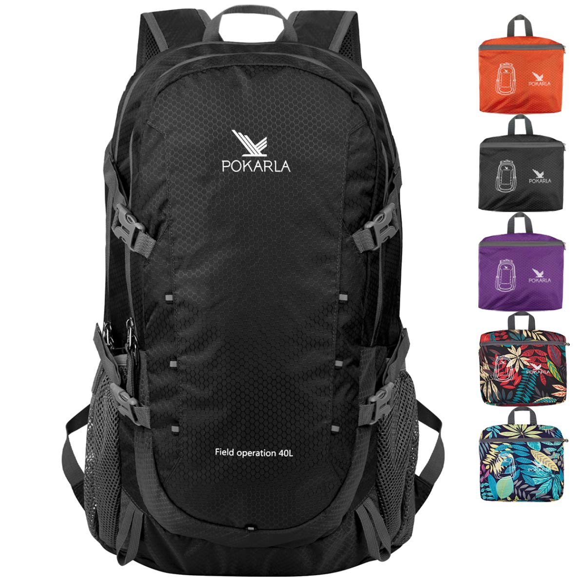 POKARLA 40L Lightweight Packable Backpack Hiking Daypack Walking Rucksack Foldable Camping Sports Outdoor Knapsack for Women Men