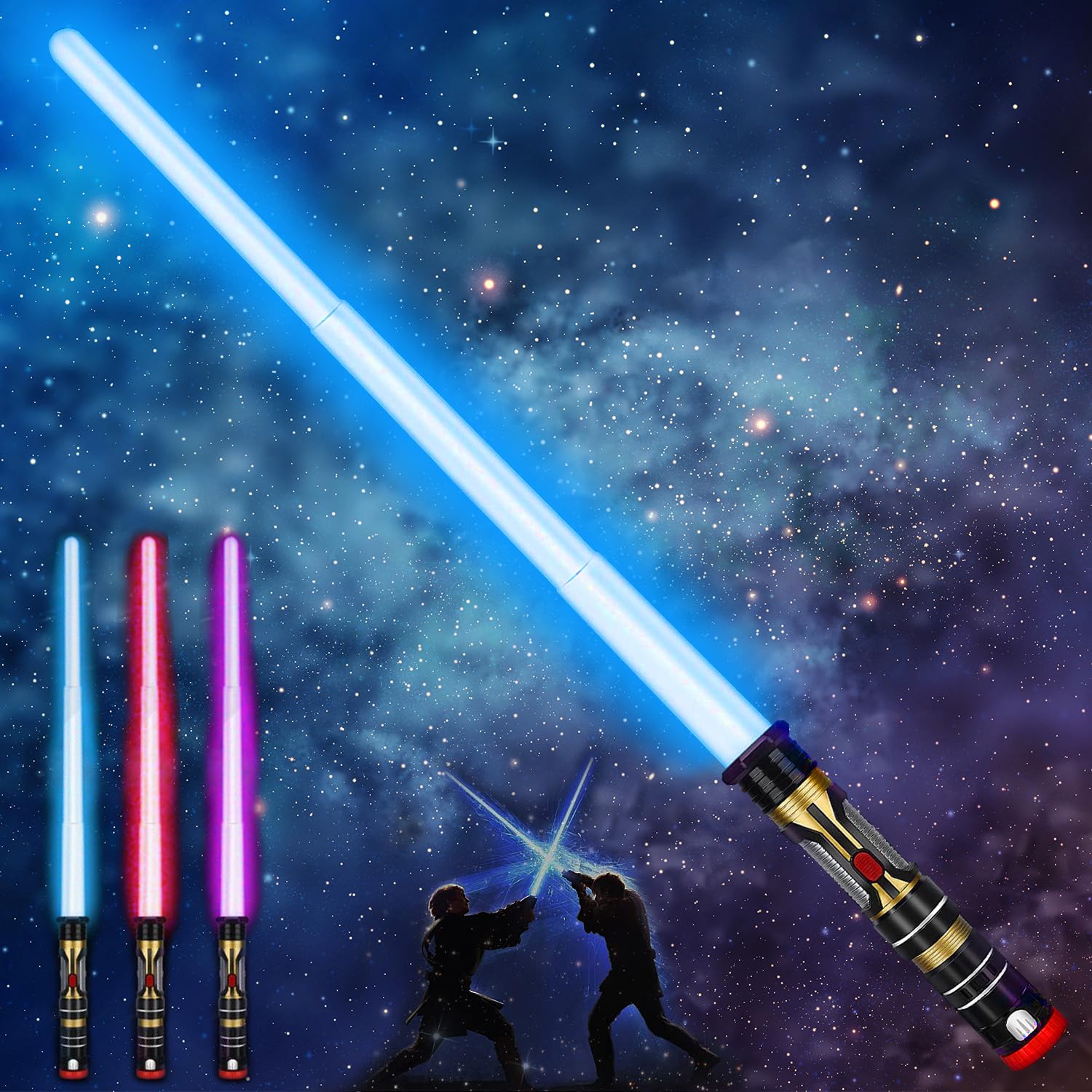 Light Saber Kids - Light Up Saber with Sound Light Sword - 3 Colors Retractable Lightsaber Christmas Stocking Filler Gift for Boys Kids Party Dress Up Favors 1 Pack