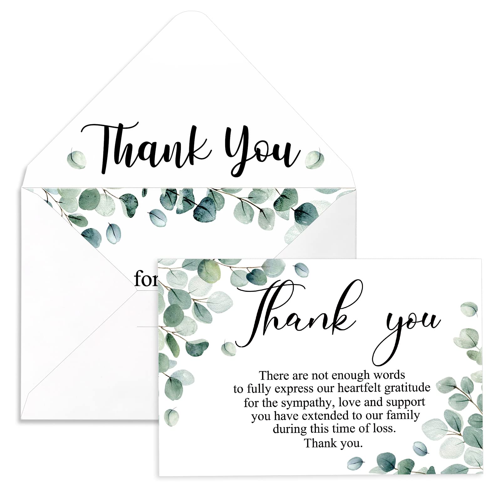 50 Pack Thank You Sympathy Cards Funeral Thank You Cards with Envelopes and Message Memorial Card Sympathy Cards Greenery Bereavement Cards for Funeral Family, Friends, Loved Ones Celebration of Life