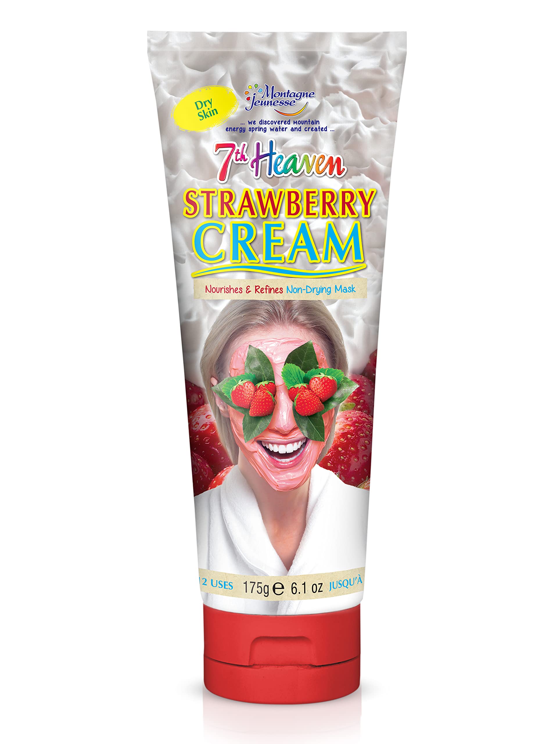 7th Heaven Strawberry Cream Hydrating Face Mask Tube with Juiced Aloe Vera for Moisturising and Toning - Ideal for Combination and Dry Skin (175g)