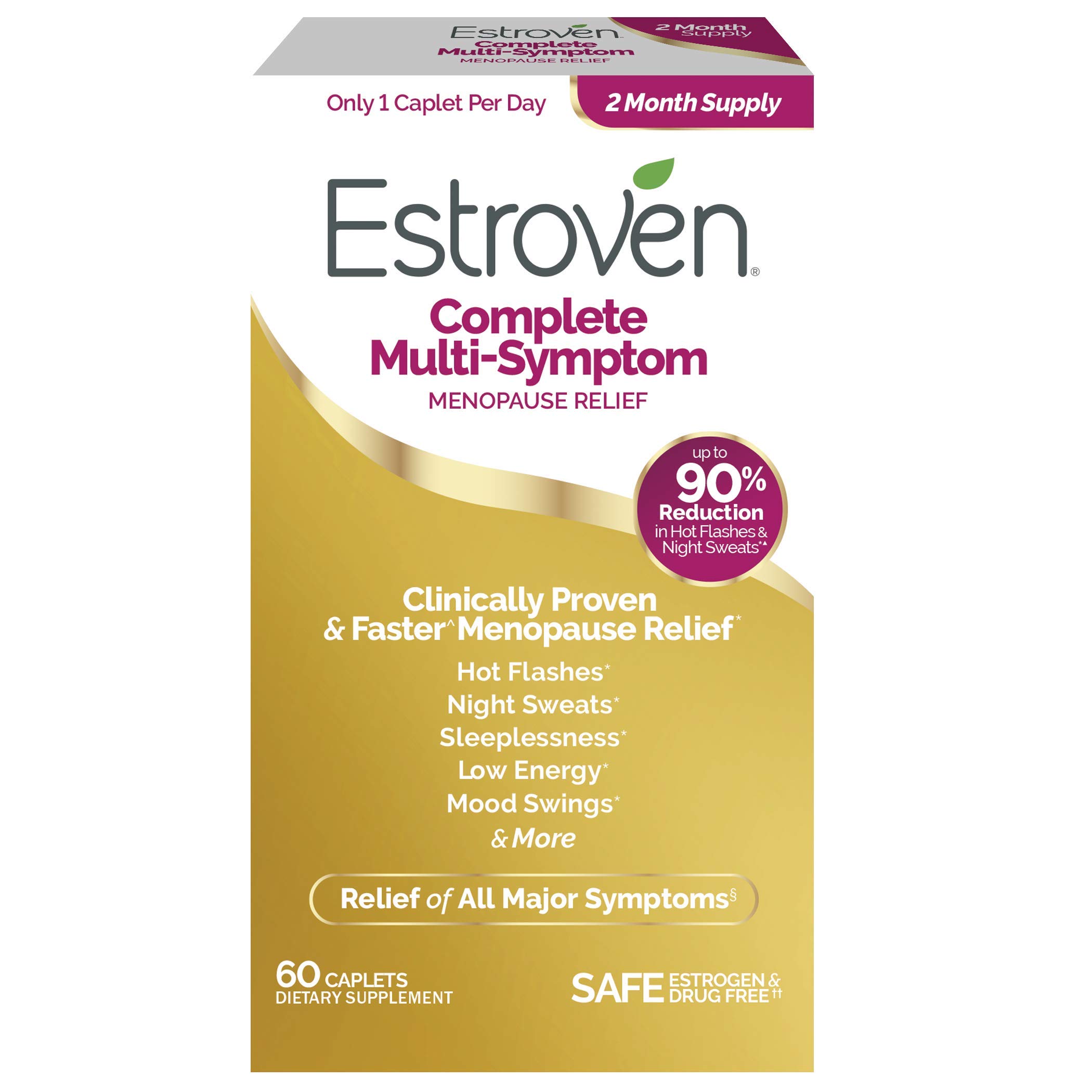 Estroven Complete Multi-Symptom Menopause Relief, Safe, Effective and Drug Free, Clinically Shown to Relieve Multiple Menopause Symptoms*, Reduces Hot Flashes and Night Sweats*, One Per Day, 60 Count