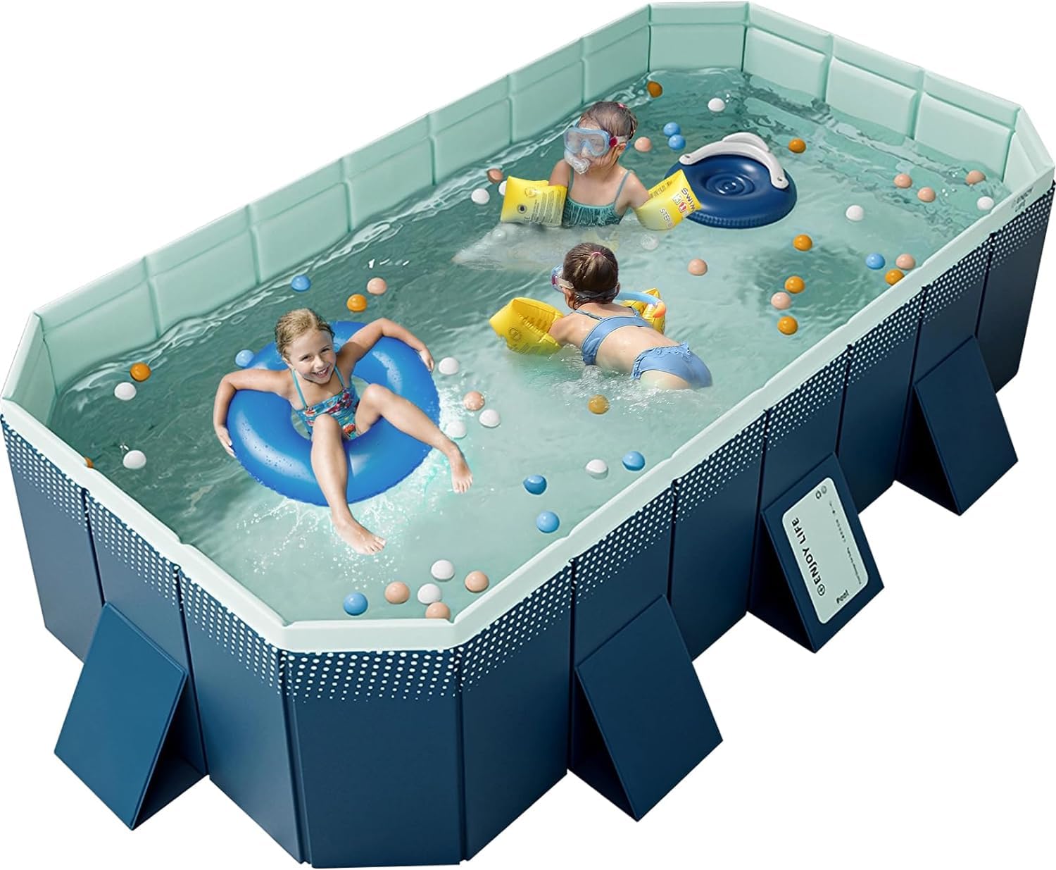 SKY-TOUCH Foldable Swimming Pool｜Non-Inflatable Kids' and Adults' Outdoor Swimming Pool｜Quick Easy Set Up Collapsible Children's Pool for Outdoor,Garden,Backyard | 210x140x55cm, Blue