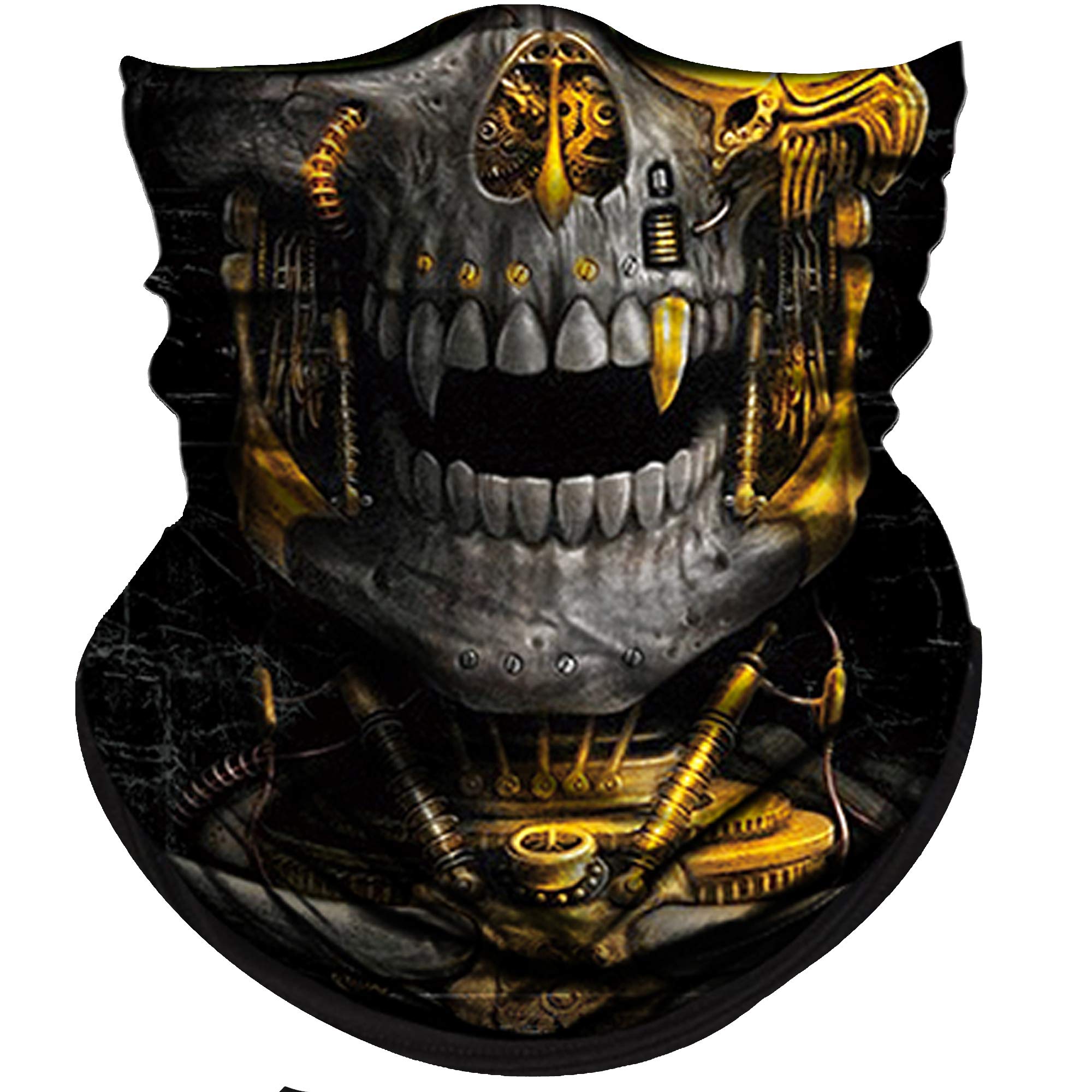 Obacle Skull Face Mask Half for Dust Wind UV Sun Protection Seamless 3D Tube Mask Bandana for Men Women Durable Thin Breathable Skeleton Mask Motorcycle Riding Bike Sports (Mechanical Grey-Gold Skull)