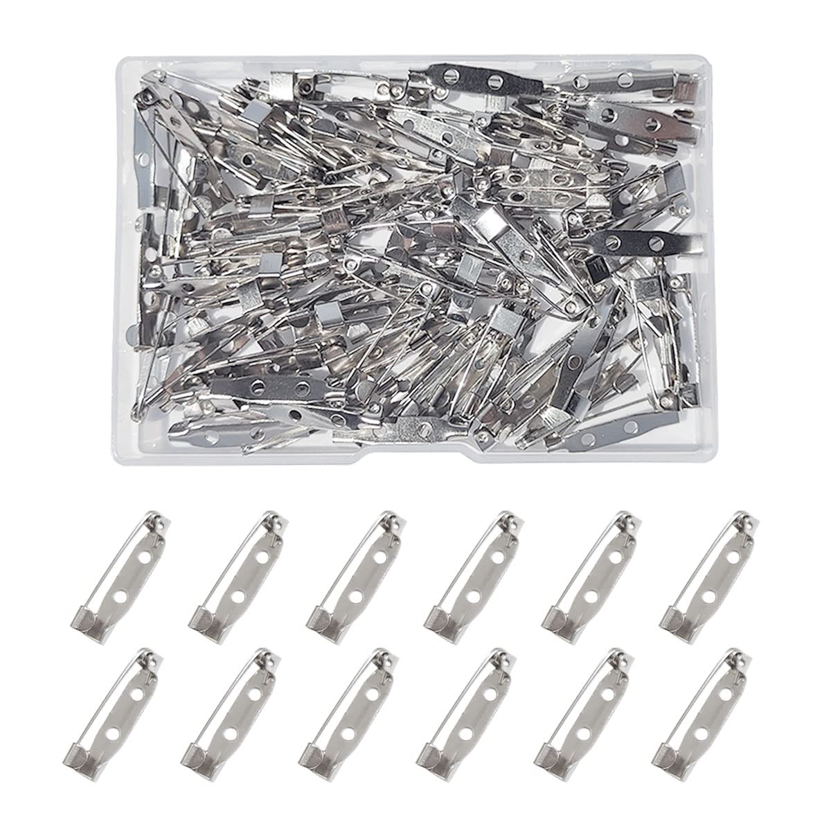 100 Pcs Locking Pins Backs Safety Clasp Brooch,Silver Brooch Clasp Pin, Backs Safety Clasp Brooch,Brooch Pin Backs,Bar Pin,for Name Tags Jewelry Making and DIY Crafts (25MM)