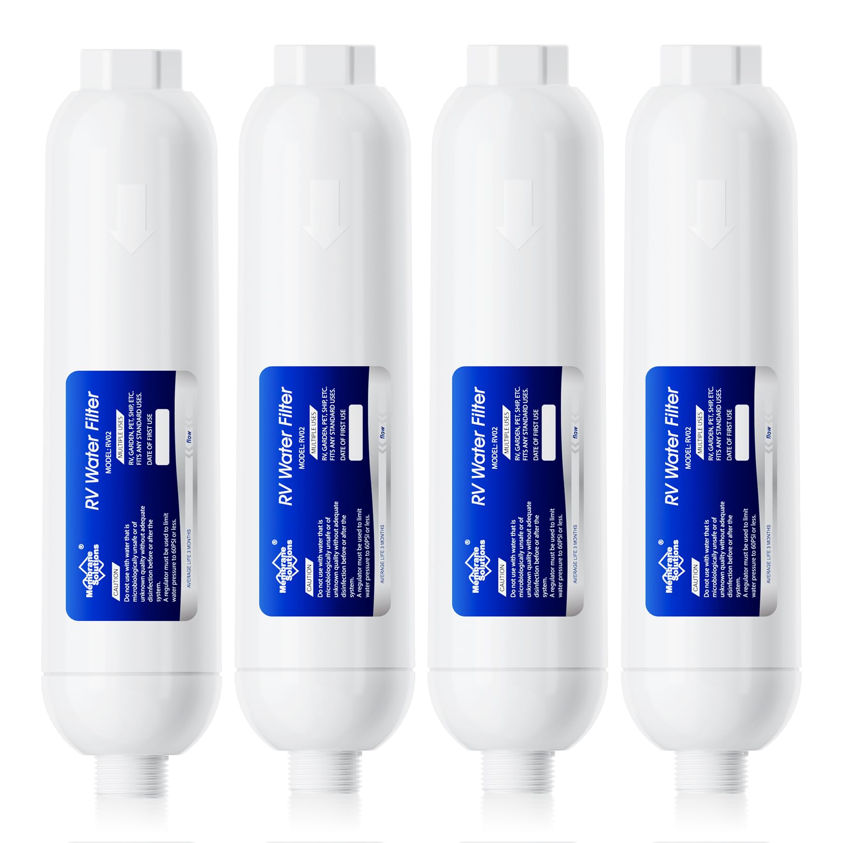 Membrane SolutionsRV Water Filter, Inline Water Filter Reduces Bad Taste, Odors, Rust, Fluoride, Chlorine and Sediment in Drinking Water, Ideal for RV, Campers, Marine, Boats and Garden, 4 Pack