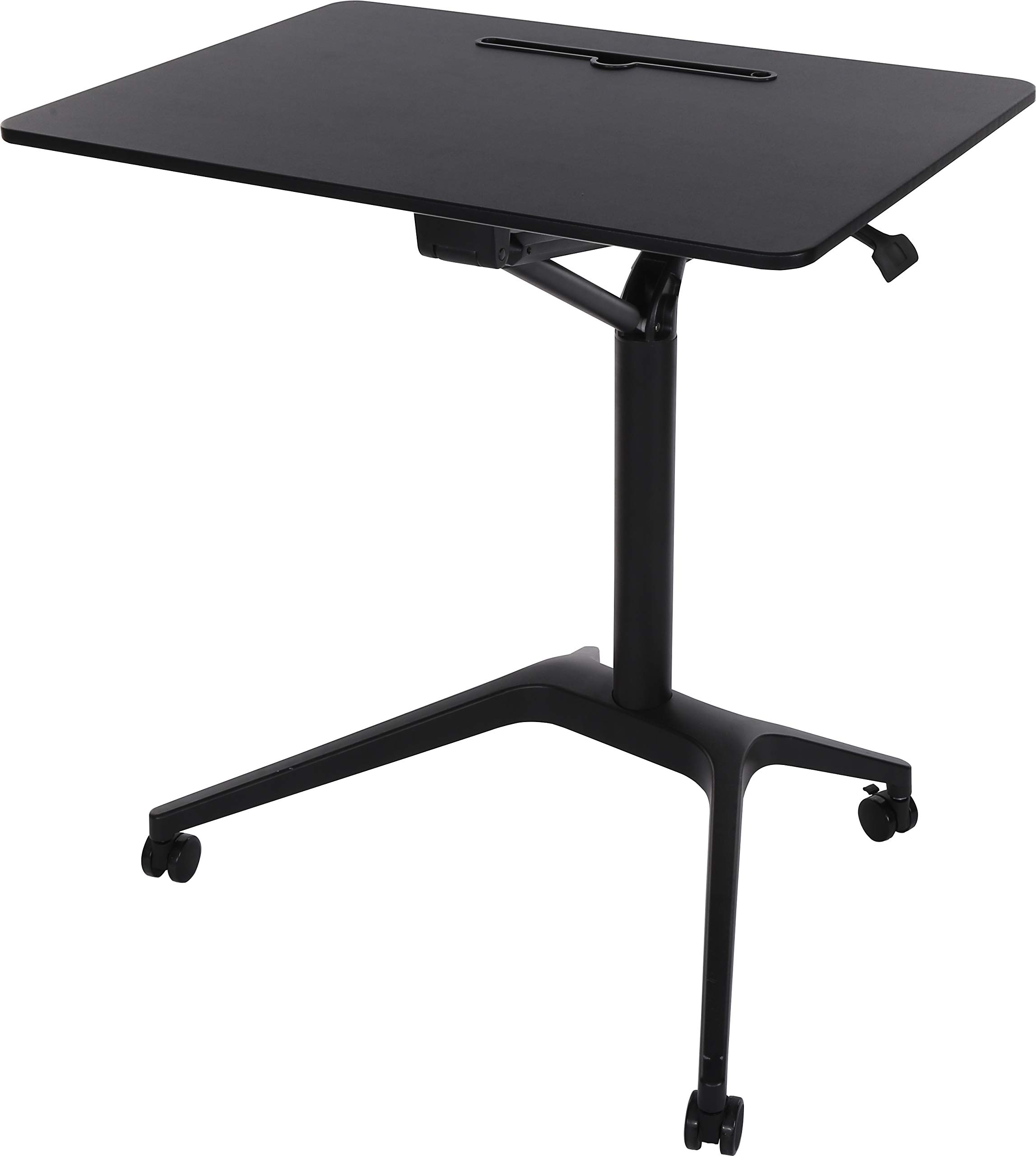 ApexDeskMobile Pneumatic Laptop Rolling Desk 28” Wide Desktop 33.5” to 45.5” Height Adjustable Sit-to-Stand Ergonomic Design with Tablet Slot & Lockable Wheels for Office & Classroom (28” Top, Black)